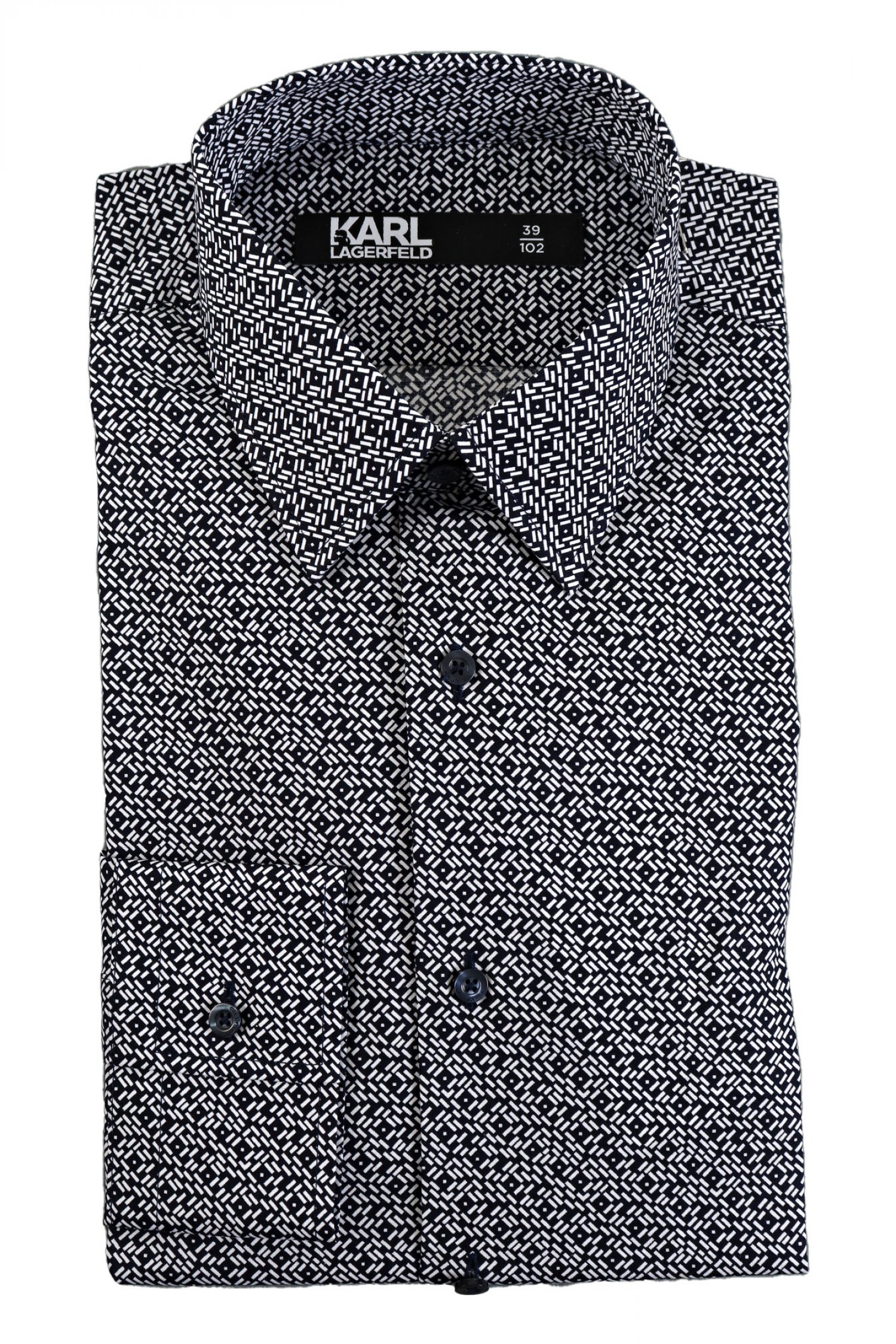 KARL LAGERFELD ΠΟΥΚΑΜΙΣΟ ΜΙΚΡΟΣΧΕΔΙΟ MODERN FIT ΜΠΛΕ-ΛΕΥΚΟ