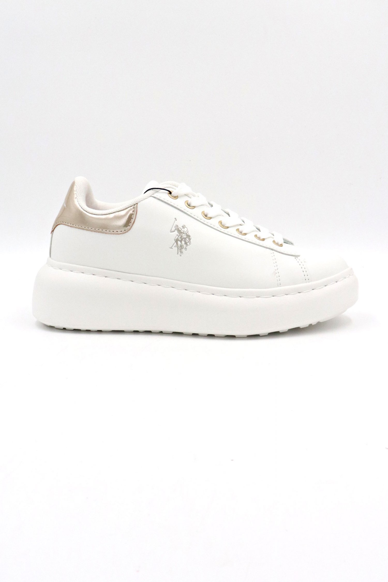 U.S. POLO ASSN. ΠΑΠΟΥΤΣΙΑ SNEAKERS XΡΥΣΗ ΛΕΠΤΟΜΕΡΕΙΑ LOGO ΛΕΥΚΟ