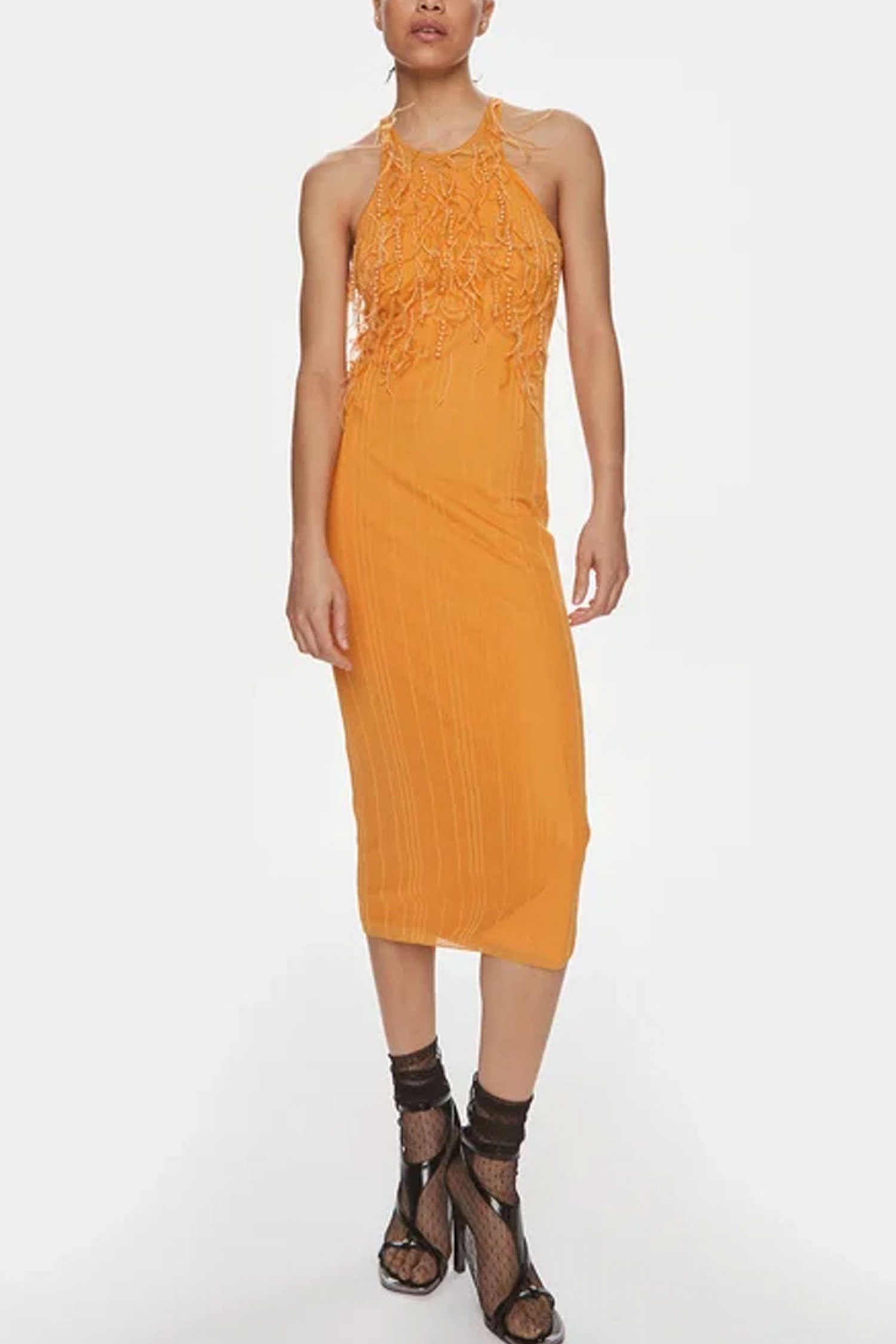 PATRIZIA PEPE ΦΟΡΕΜΑ MIDI ΠΕΡΛΕΣ ΠΟΡΤΟΚΑΛΙ