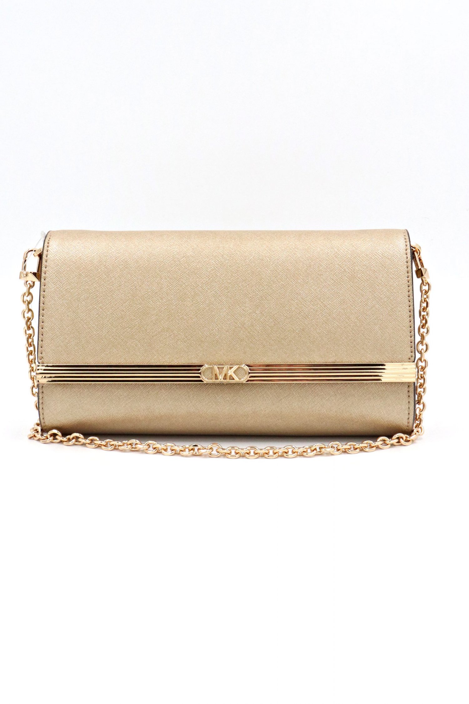 MICHAEL KORS ΤΣΑΝΤΑΚΙ CROSSBODY ΜΟΝΑ AΛΥΣΙΔΑ LOGO ΜΕΤΑΛΛΙΚΟ ΧΡΥΣΟ