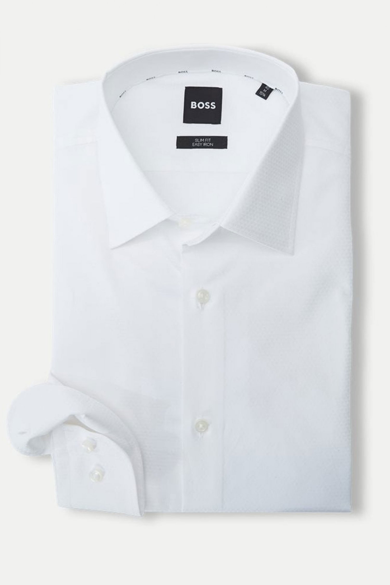 BOSS ΠΟΥΚΑΜΙΣΟ ΜΙΚΡΟΣΧΕΔΙΟ SLIM FIT EASY IRON STRETCH H-HANK-KENT-C1-214 ΛΕΥΚΟ