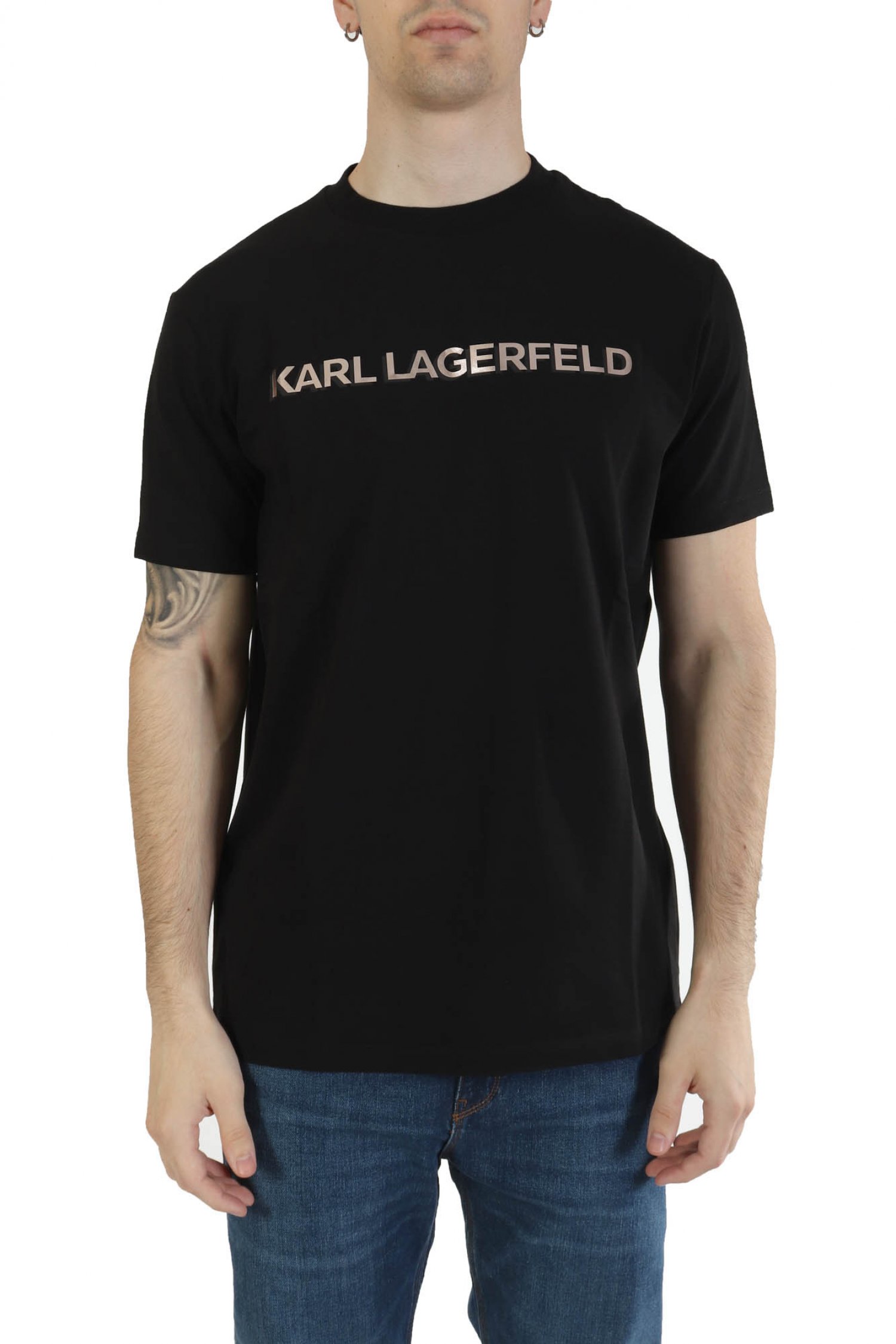 KARL LAGERFELD T-SHIRT CREWNECK LOGO ΜΑΥΡΟ