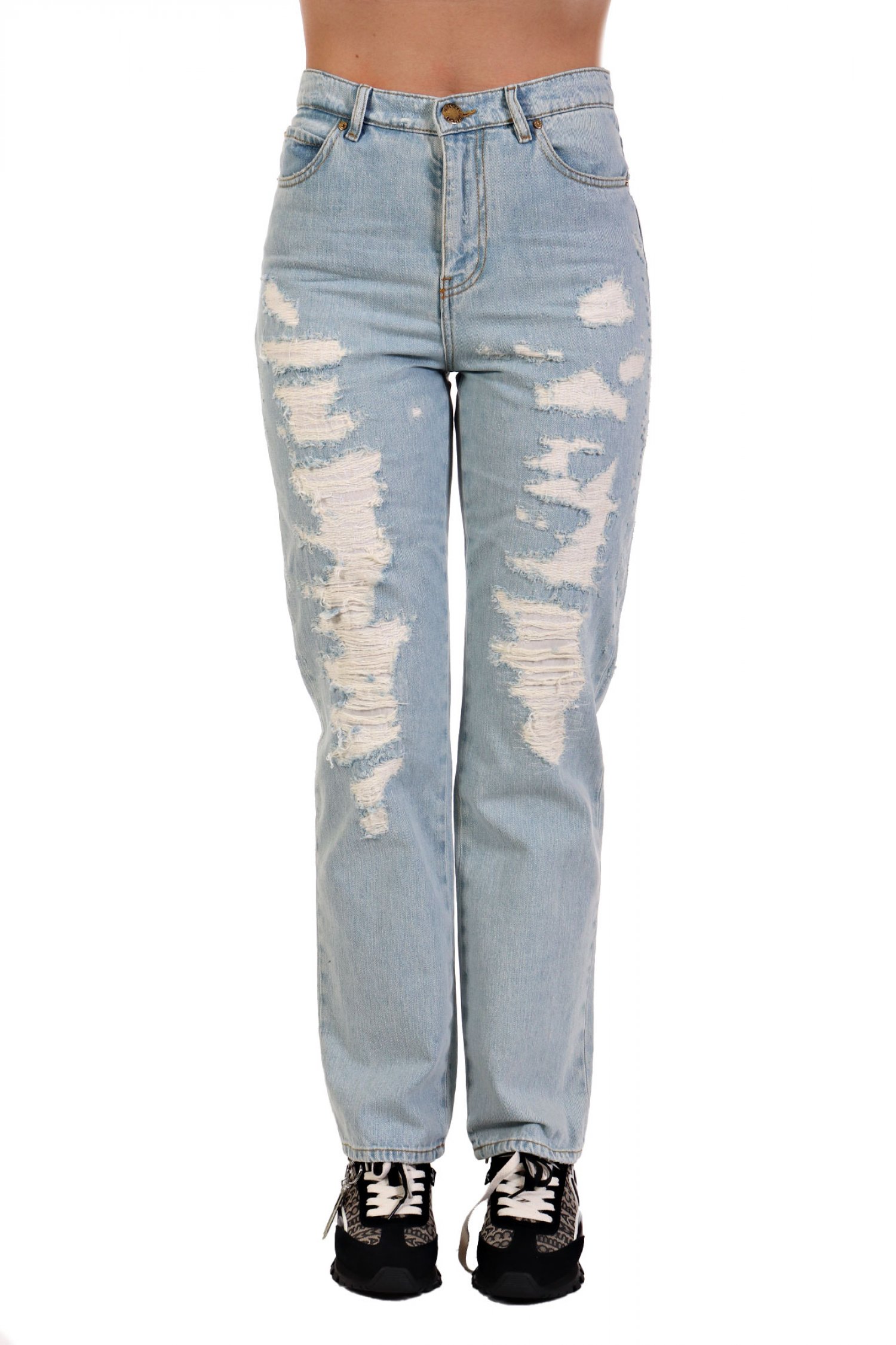 PINKO JEANS ROXANNE STRAIGHT BLEACH + ROTTURE ΜΠΛΕ ΑΝΟΙΧΤΟ