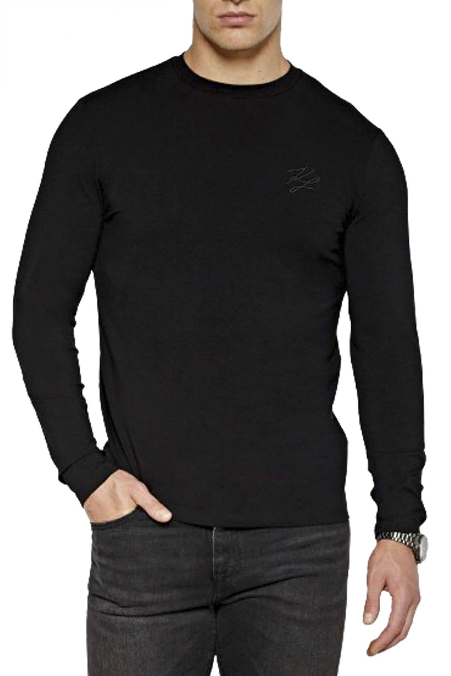 KARL LAGERFELD T-SHIRT CREWNECK LOGO ΜΑΥΡΟ