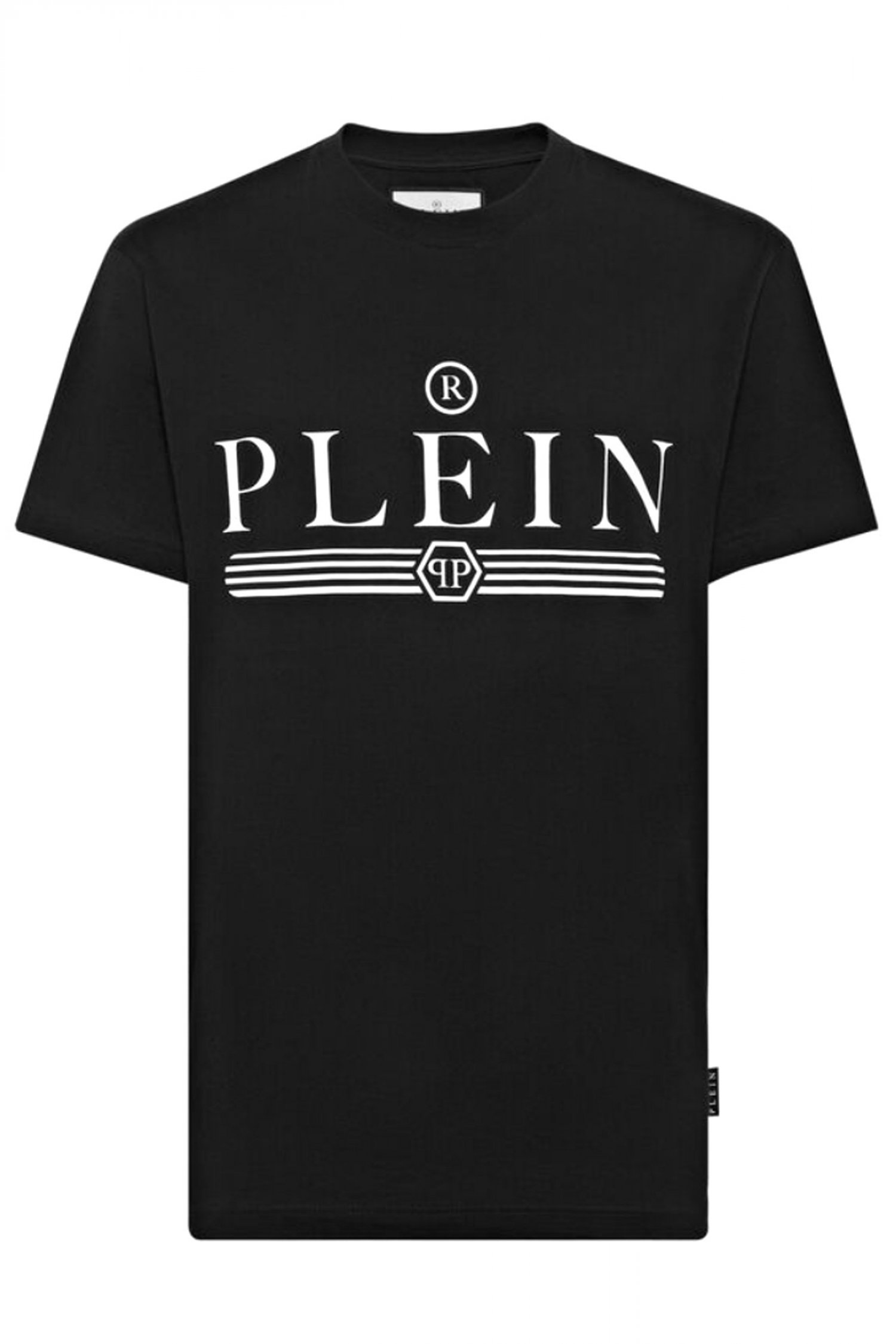 PHILIPP PLEIN T-SHIRT ROUND NECK LOGO ΜΑΥΡΟ