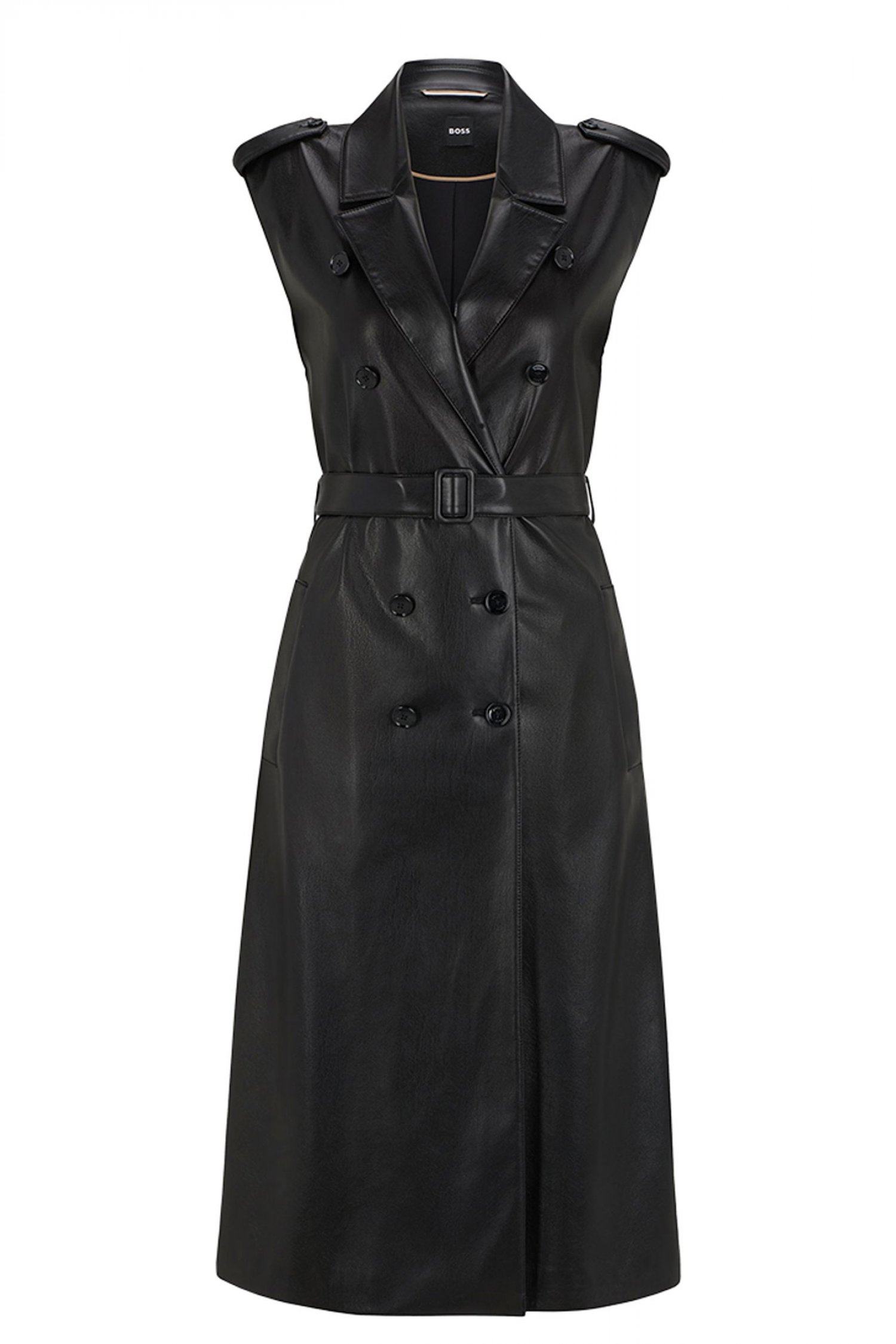 BOSS ΦΟΡΕΜΑ DUJETA ΑΜΑΝΙΚΟ ΓΙΑΚΑΣ ΠΕΤΟ ΣΤΑΥΡΩΤΟ ΖΩΝΗ FAUX LEATHER ΜΑΥΡΟ