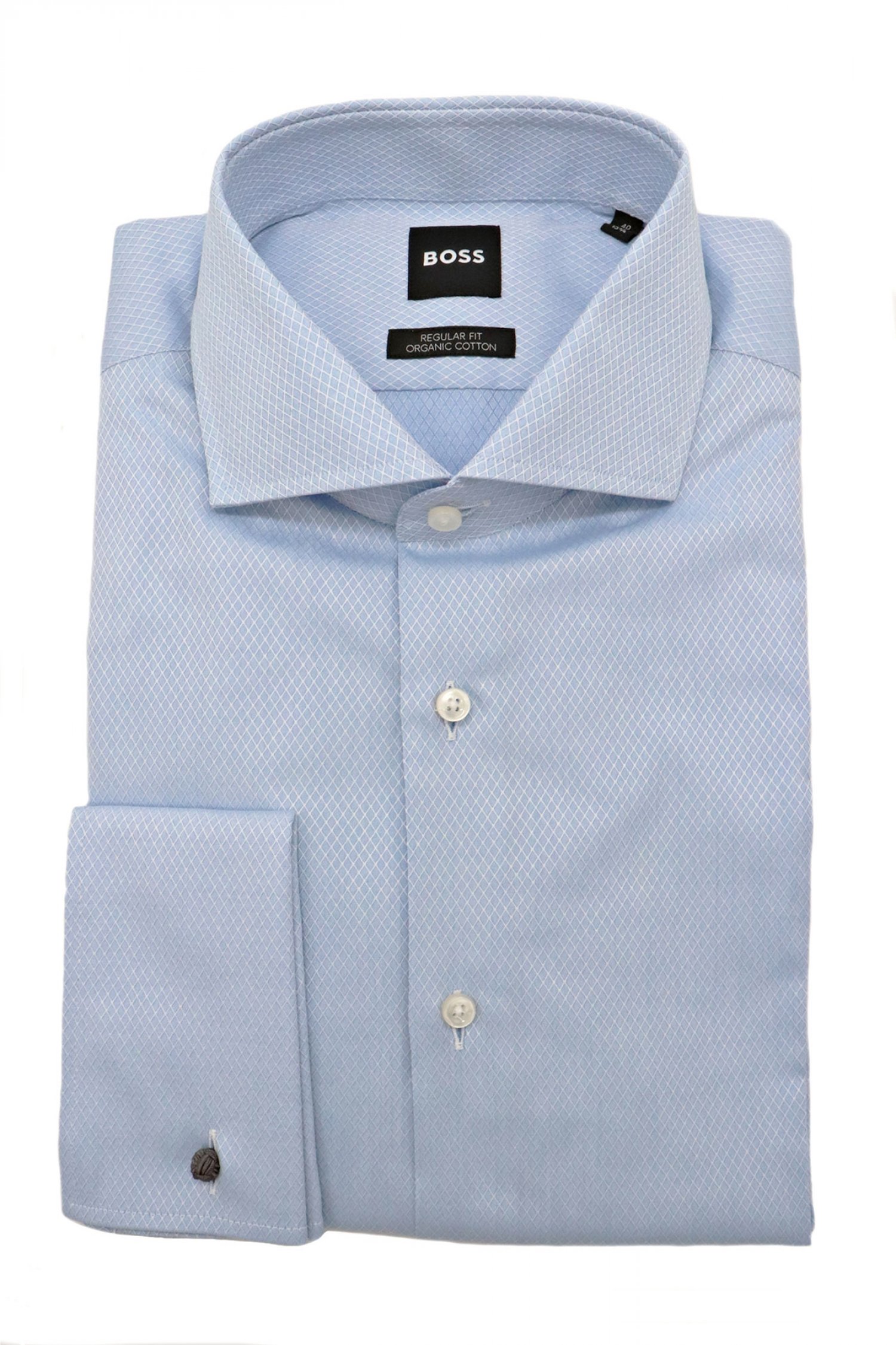 BOSS ΠΟΥΚΑΜΙΣΟ ΜΑΝΙΚΕΤΟΚΟΥΜΠΟ REGULAR FIT ΜΙΚΡΟΣΧΕΔΙΟ H-JOE-SPREAD-DC-214 ΣΙΕΛ