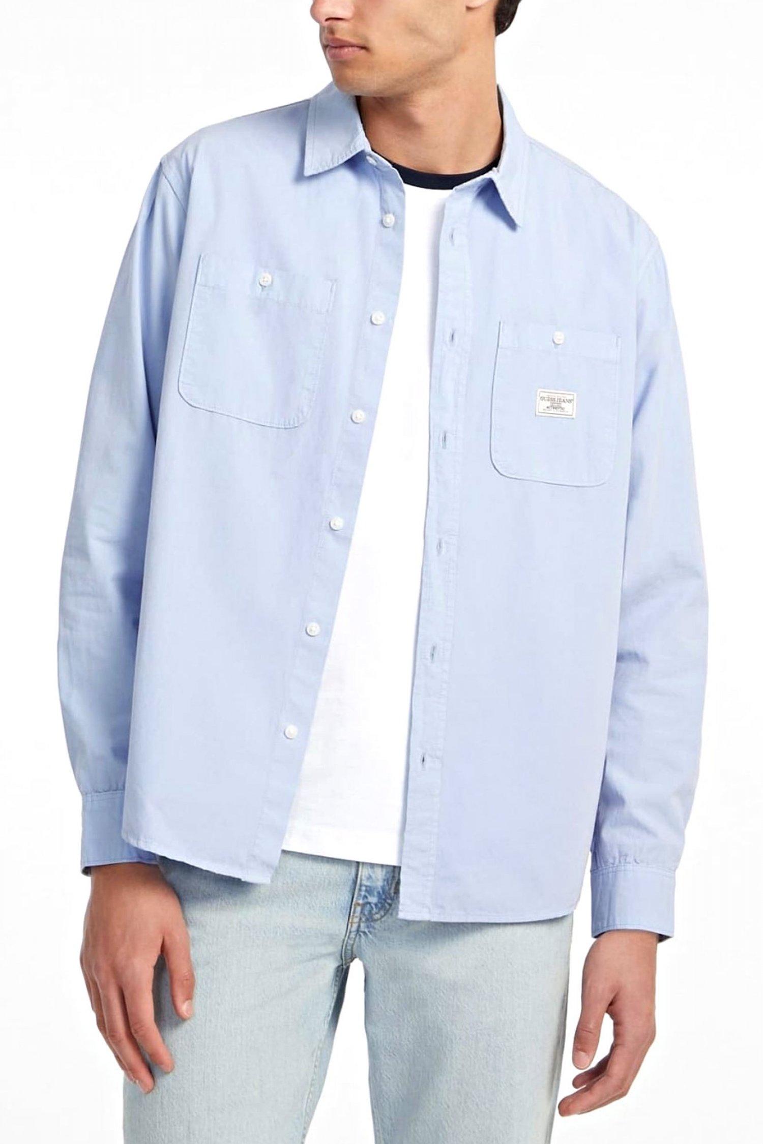 GUESS JEANS ΠΟΥΚΑΜΙΣΟ SLIM FIT LOGO ΣΙΕΛ