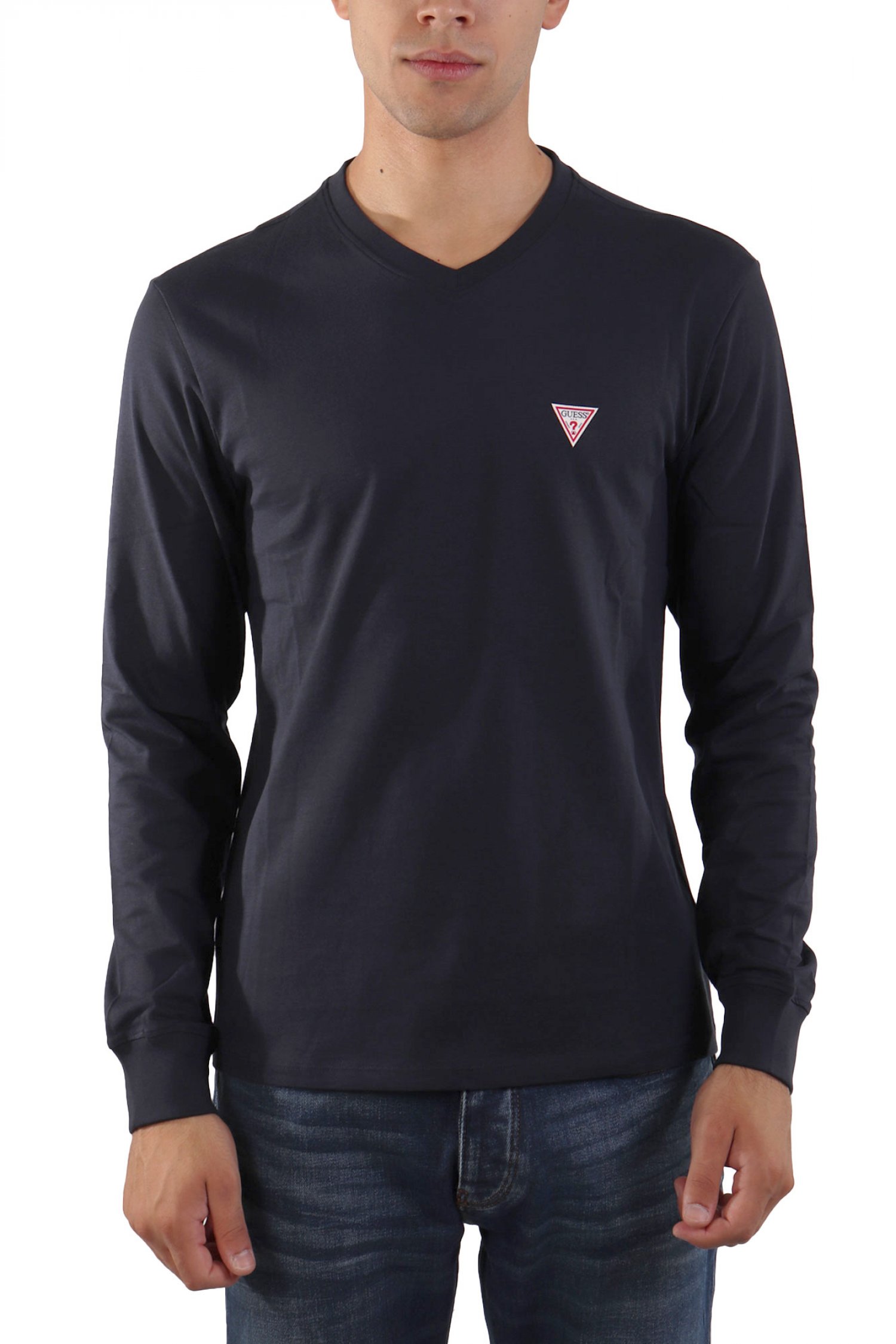 GUESS JEANS GUESS JEANS T-SHIRT VNECK SLIM FIT LOGO ΜΑΥΡΟ