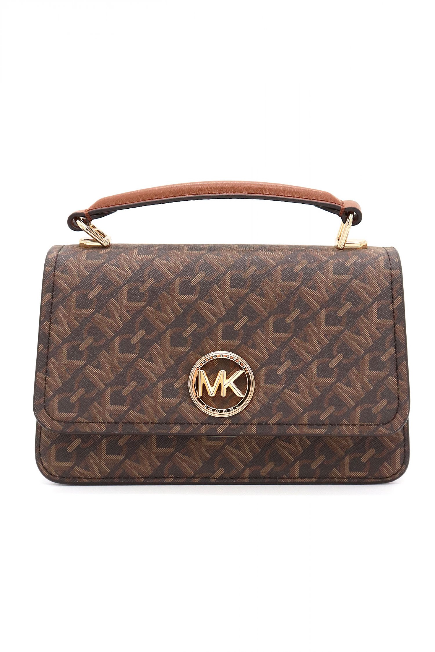 MICHAEL KORS ΤΣΑΝΤΑΚΙ CROSSBODY/ΩΜΟΥ DELANCEY ALL OVER LOGO ΚΑΦΕ/ΤΑΜΠΑ
