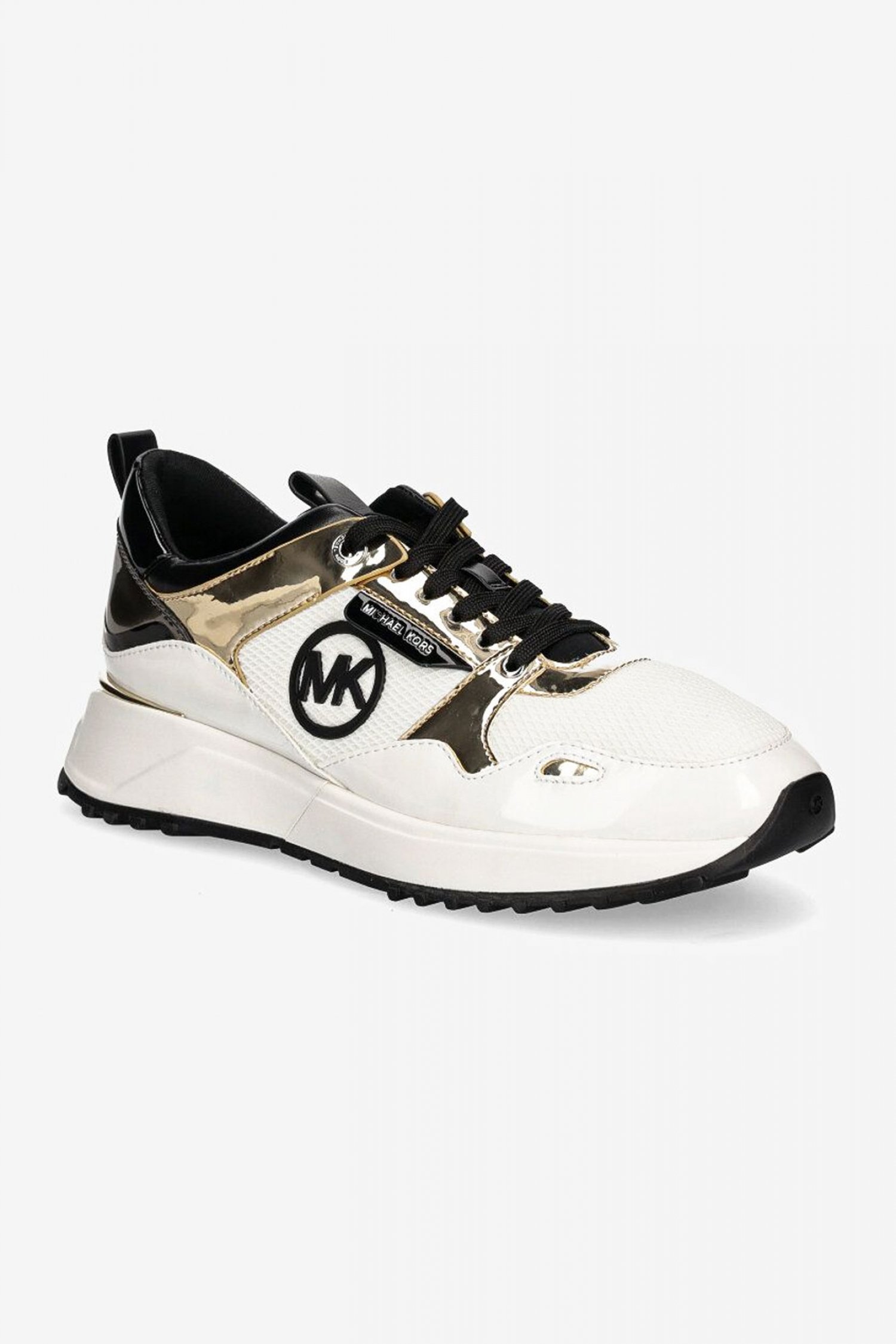 MICHAEL KORS ΠΑΠΟΥΤΣΙΑ SNEAKERS THEO TRAINER LOGO ΜΕΤΑΛΛΙΚΑ ΧΡΩΜΑΤΑ ΛΕΥΚΟ