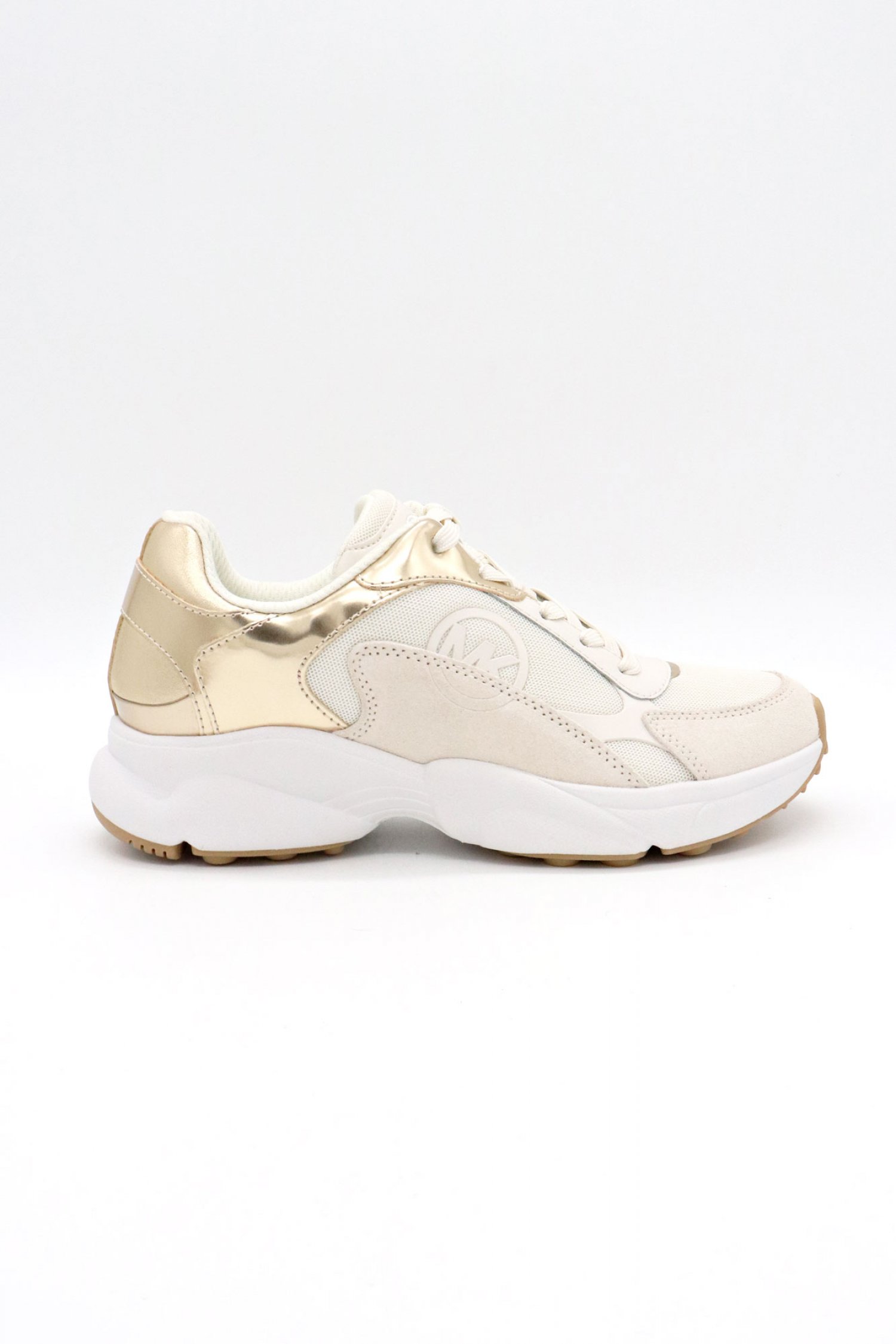 MICHAEL KORS ΠΑΠΟΥΤΣΙΑ SNEAKERS SAMI TRAINER LOGO ΕΚΡΟΥ/ΧΡΥΣΟ