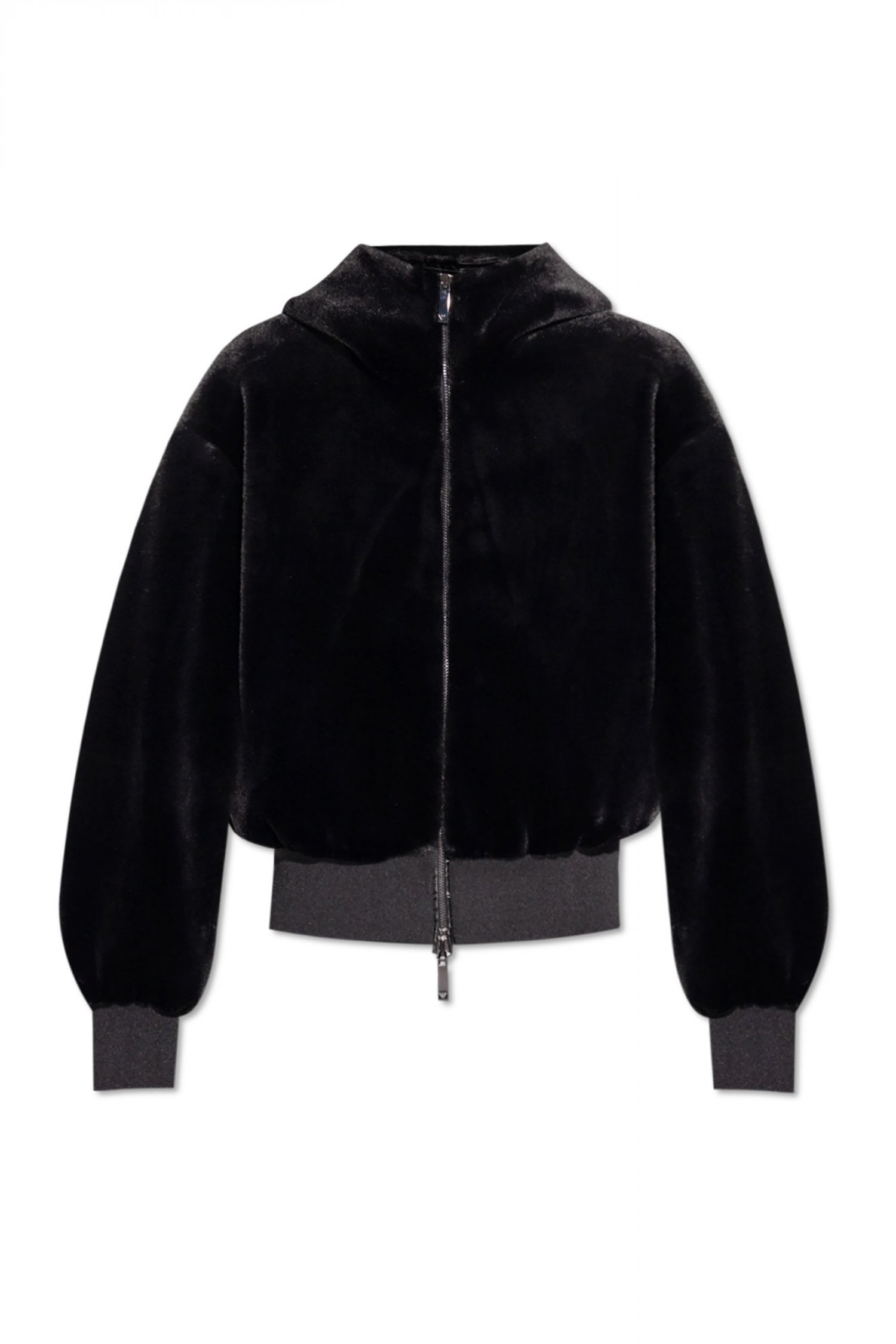 EMPORIO ARMANI ΜΠΟΥΦΑΝ BOMBER FAUX FUR ΔΙΠΛΗΣ ΟΨΕΩΣ ΜΗ ΑΠΟΣΠΩΜΕΝΗ ΚΟΥΚΟΥΛΑ ΜΑΥΡΟ