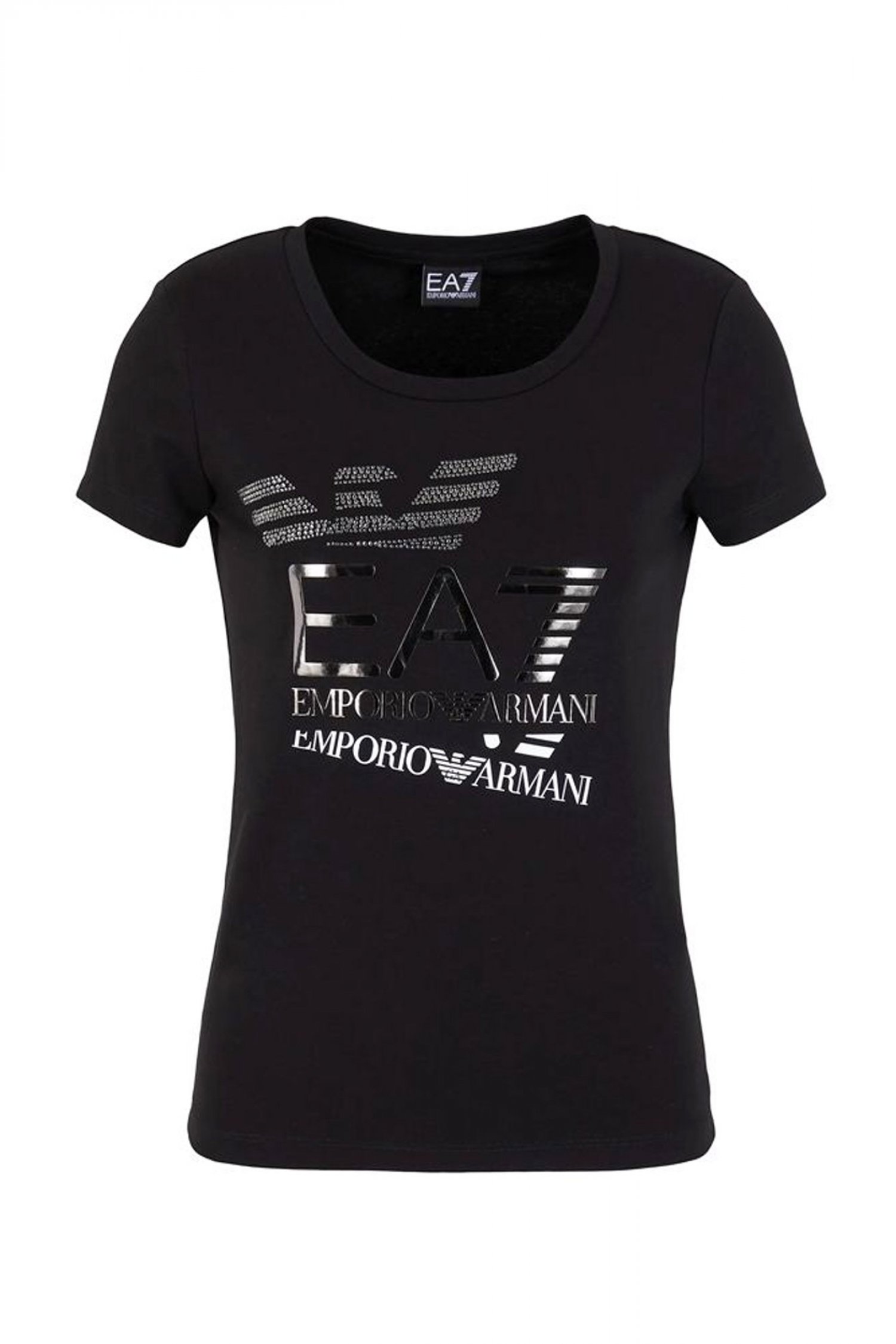ARMANI 7 T-SHIRT LOGO STRASS ΤΥΠΩΜΑ ΑΣΗΜΙ / ΜΑΥΡΟ