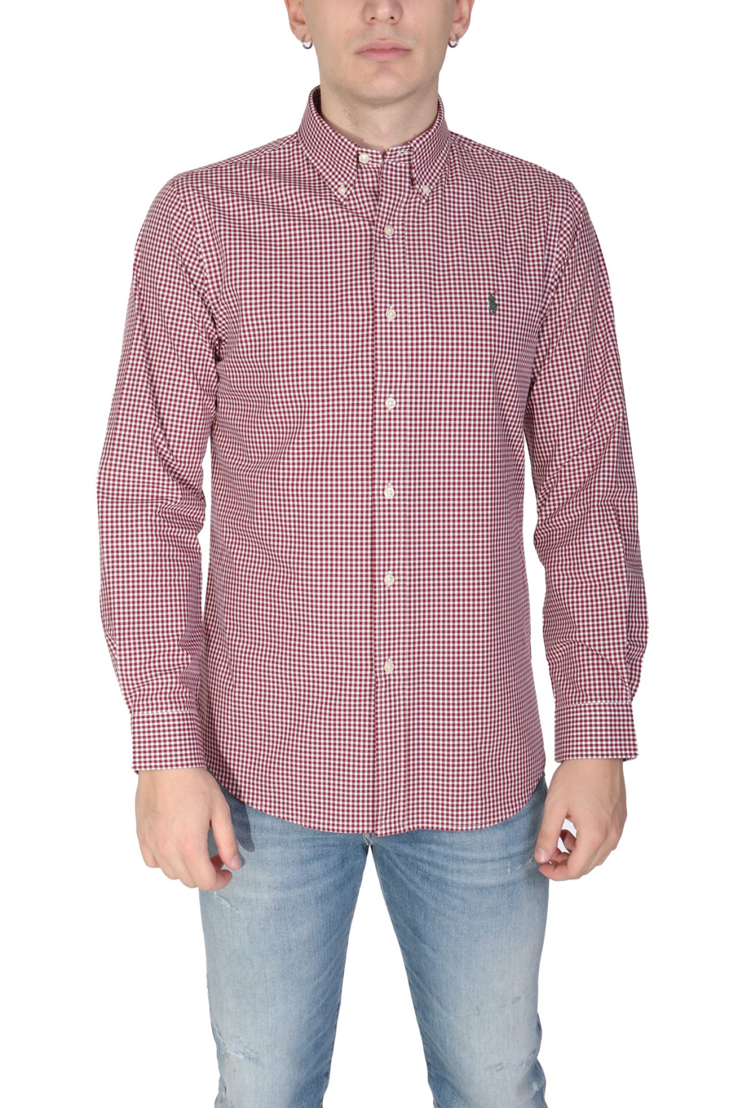 RALPH LAUREN ΠΟΥΚΑΜΙΣΟ ΚΑΡΩ BUTTON DOWN CUSTOM FIT ΜΠΟΡΝΤΩ-ΛΕΥΚΟ