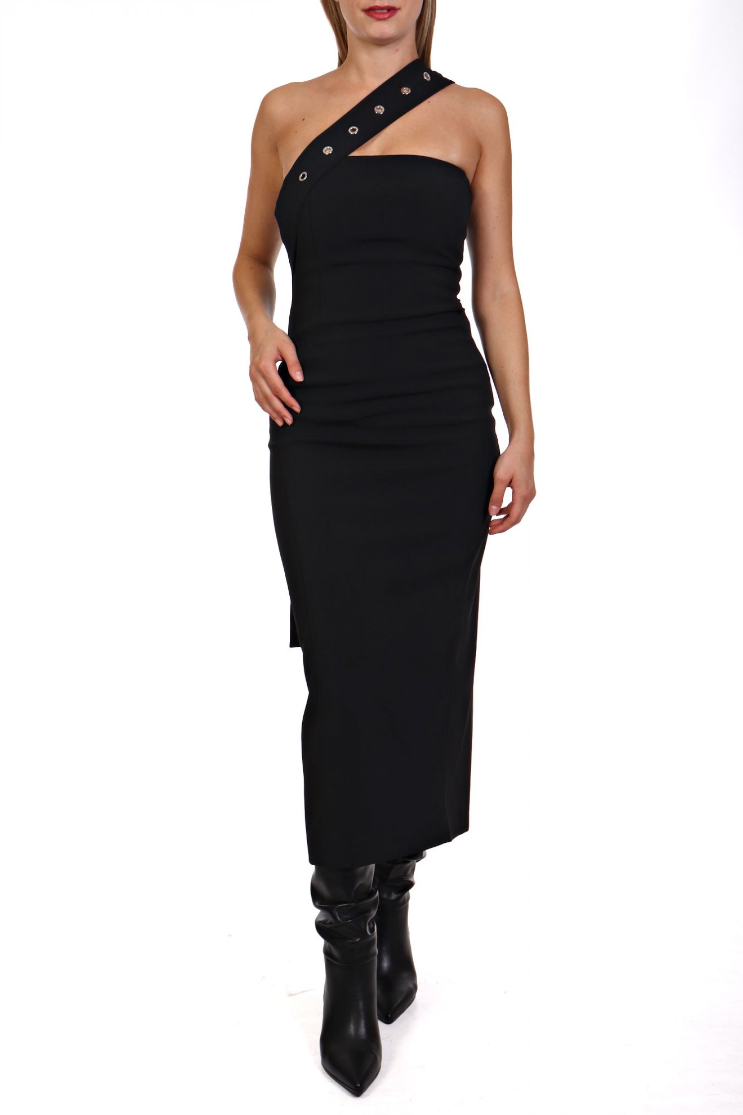 PATRIZIA PEPE ΦΟΡΕΜΑ STRAPLESS ΑΣΥΜΜΕΤΡΗ ΤΙΡΑΝΤΑ ΣΤΕΝΗ ΓΡΑΜΜΗ ΜΑΥΡΟ