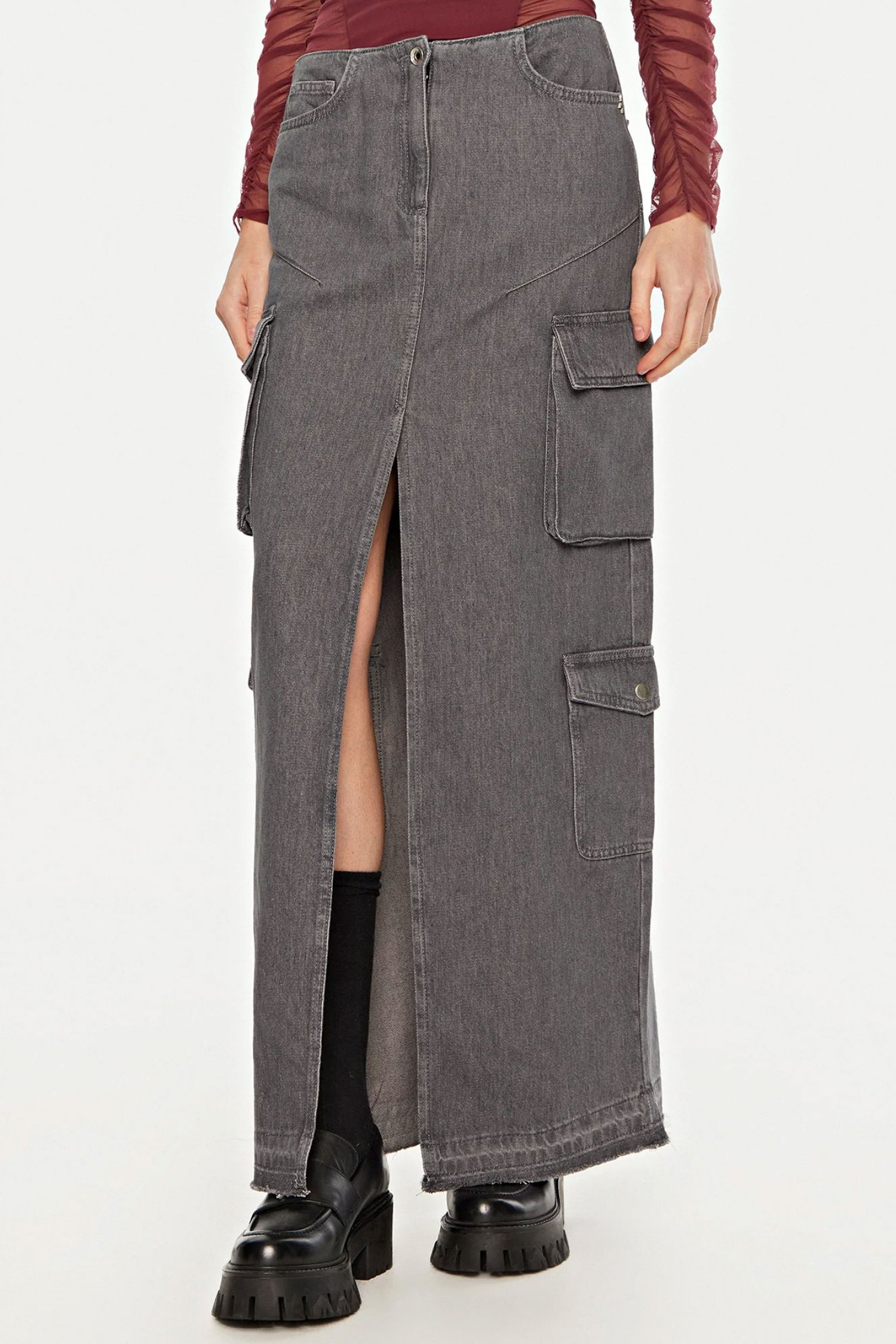 PATRIZIA PEPE PATRIZIA PEPE ΦΟΥΣΤΑ JEANS CARGO ΜΑΞΙ ΣΚΙΣΙΜΟ ΕΜΠΡΟΣ ΓΚΡΙ