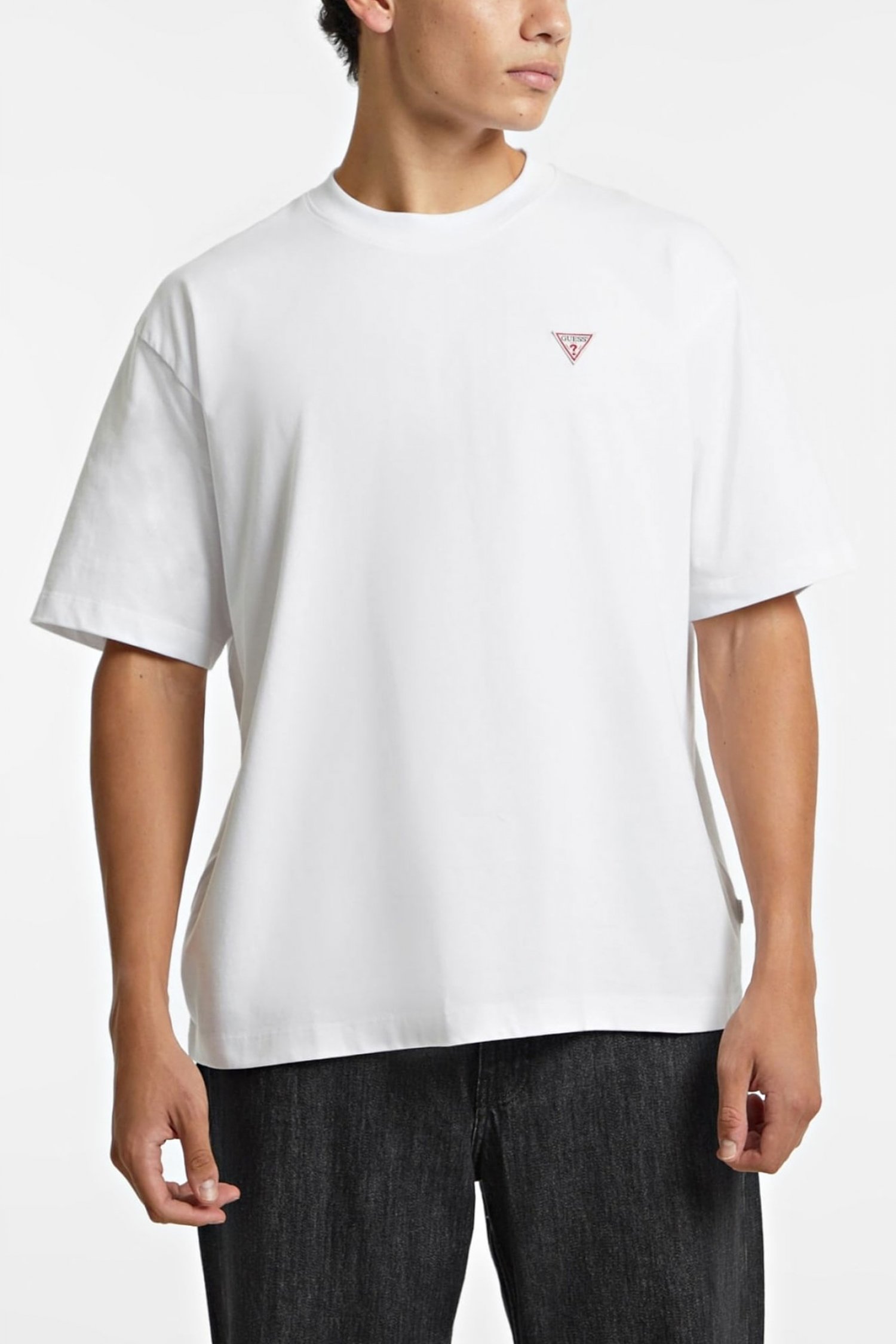 GUESS JEANS GUESS JEANS T-SHIRT CREWNECK OVERSIZED FIT LOGO ΛΕΥΚΟ