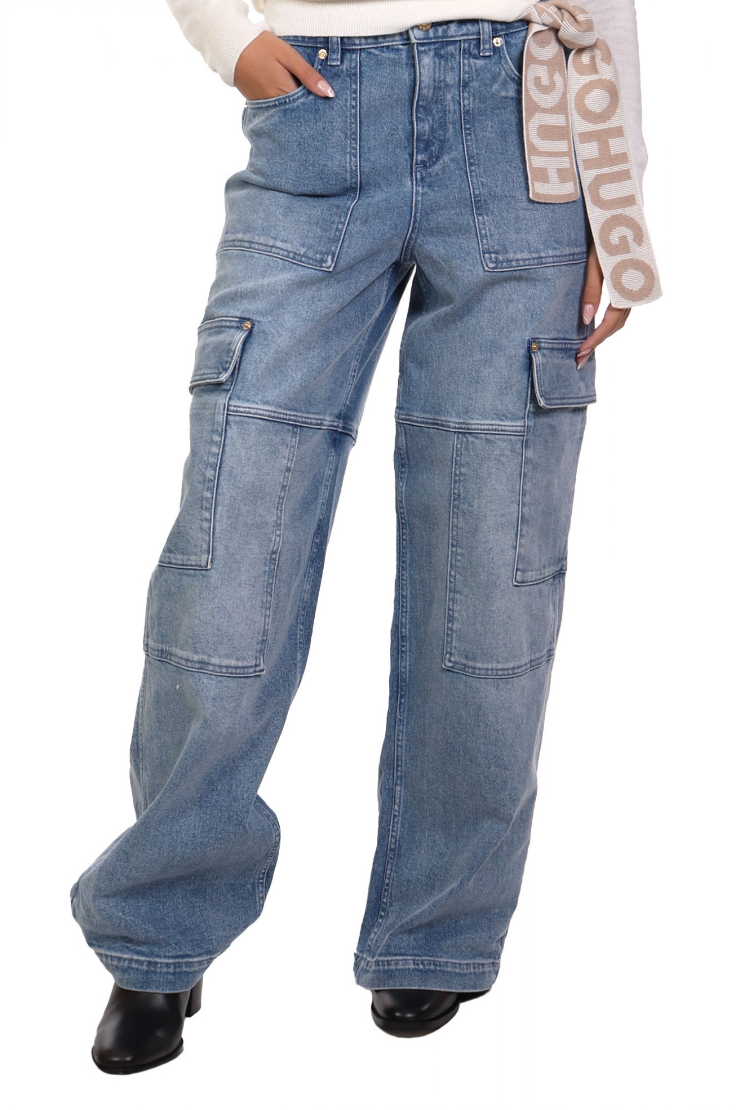 MICHAEL KORS ΠΑΝΤΕΛΟΝΙ JEANS WIDE CARGO MID-RISE STRETCH ΜΠΛΕ