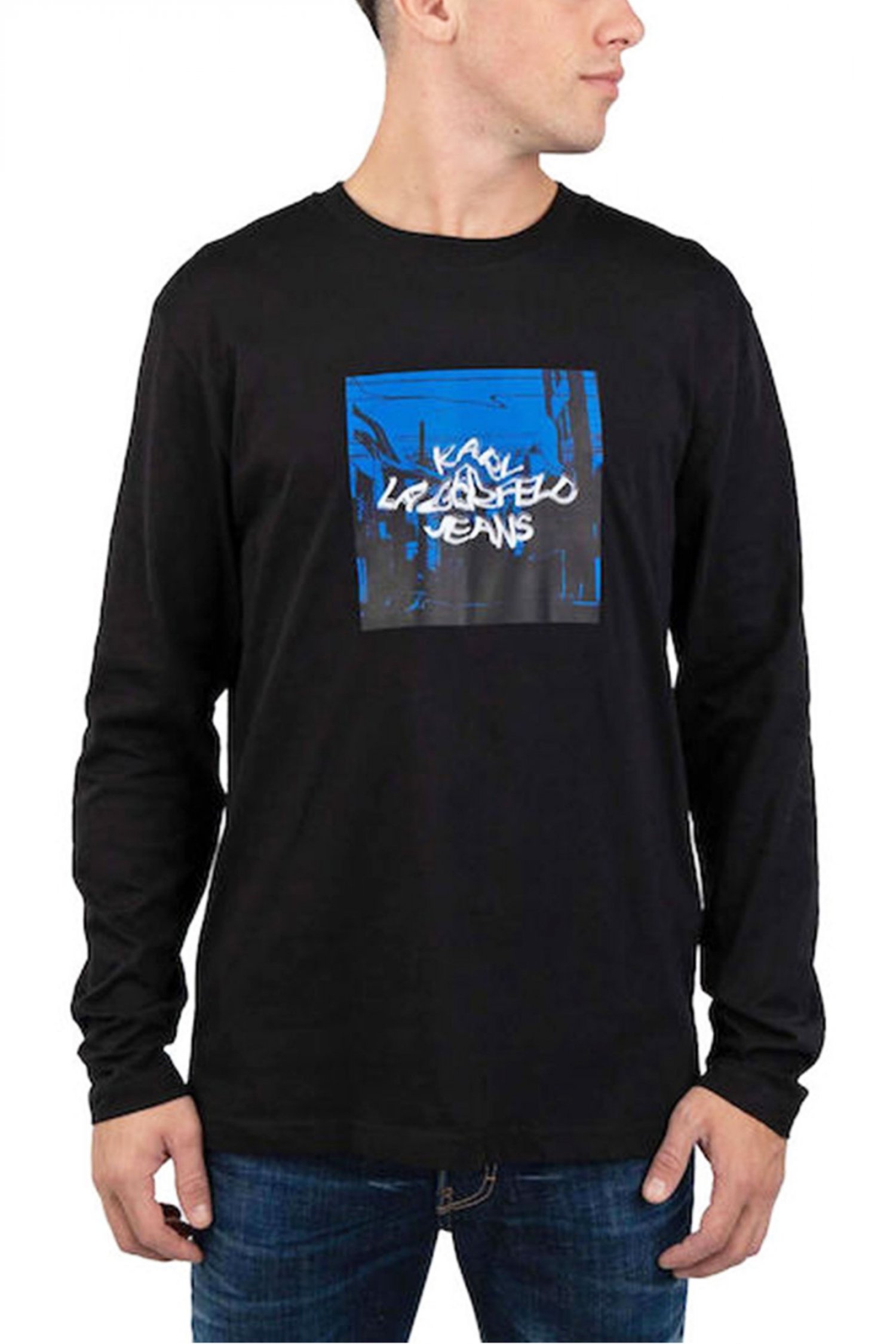 KARL LAGERFELD JEANS KARL LAGERFELD JEANS T-SHIRT REGULAR LSLV LANDSCAPE TEE ΜΑΥΡΟ