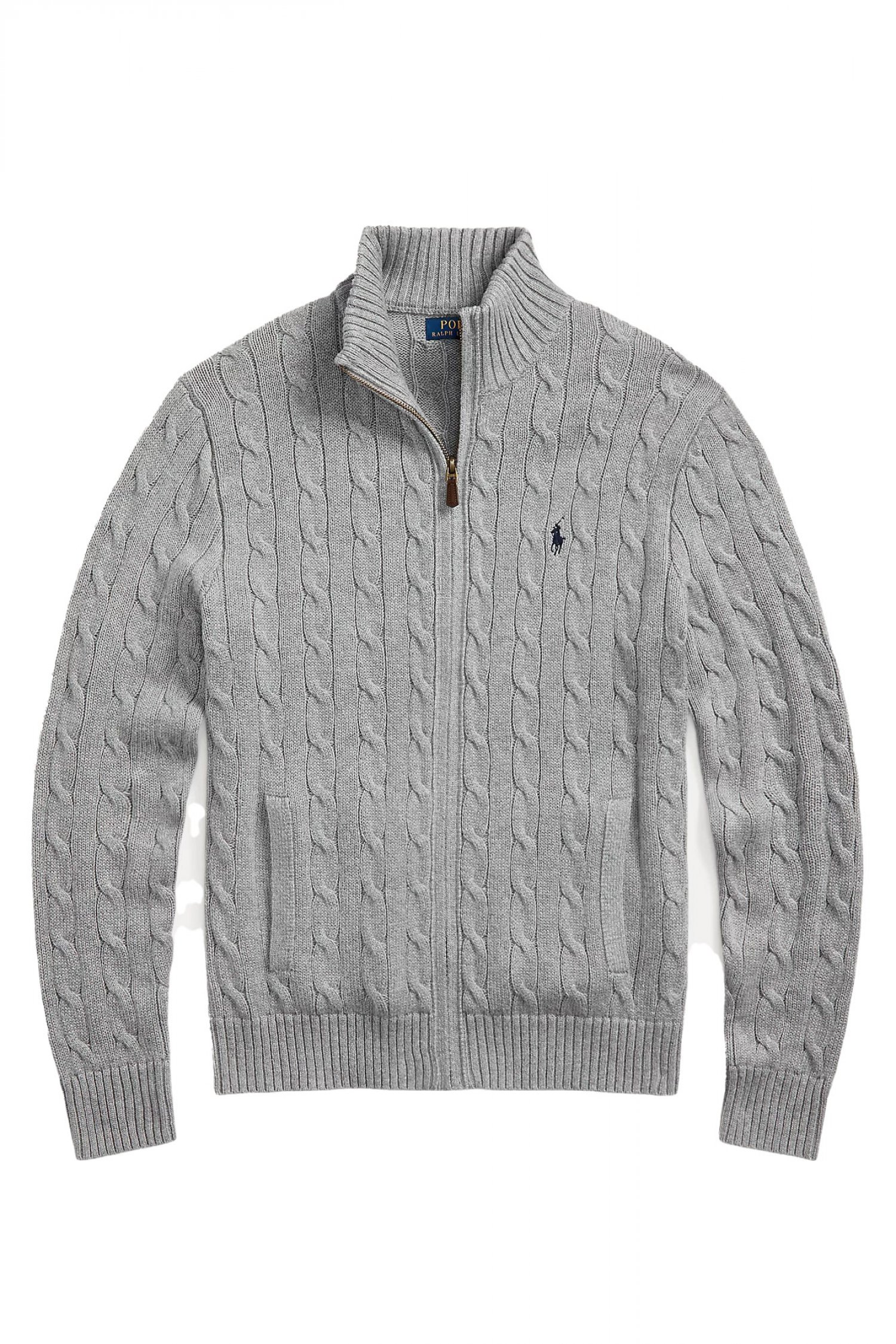 RALPH LAUREN ΠΛΕΚΤΟ FULLZIP CABLE LOGO ΓΚΡΙ