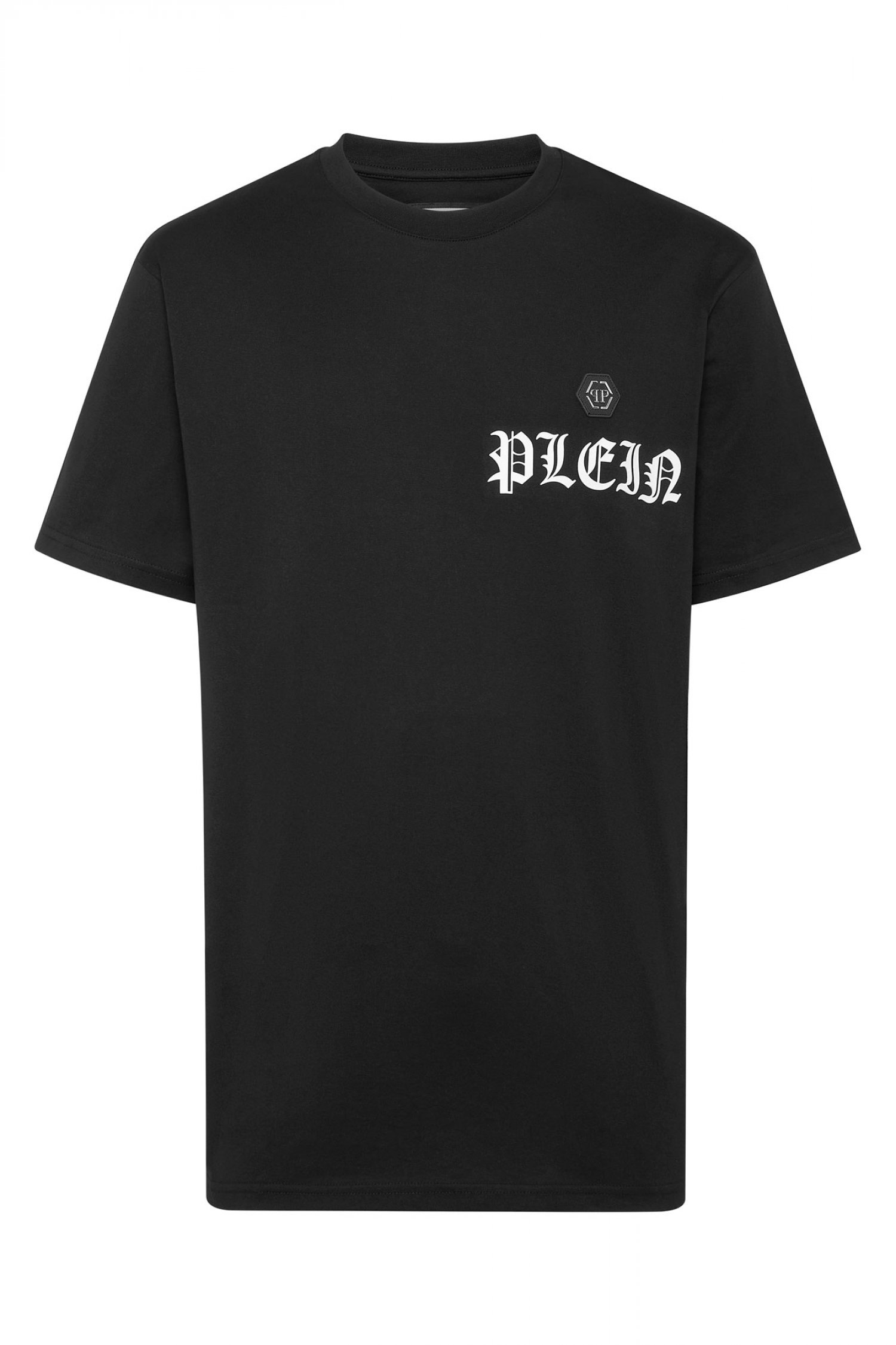 PHILIPP PLEIN T-SHIRT ROUND NECK SS GOTHIC PLEIN LOGO ΜΑΥΡΟ