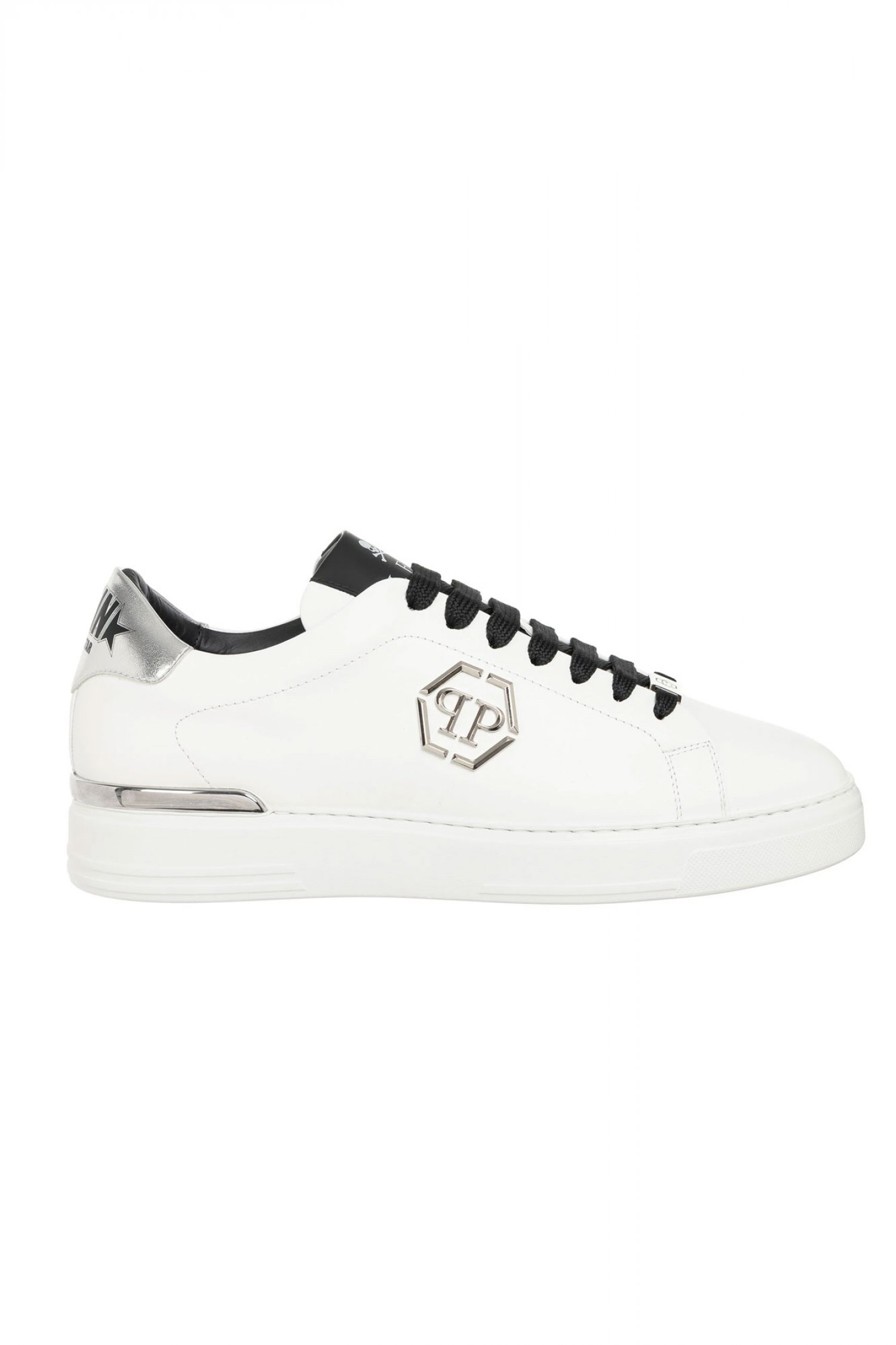 PHILIPP PLEIN ΠΑΠΟΥΤΣΙΑ SNEAKERS LO-TOP LOGO ΜΕΤΑΛΛΙΚΟ HEXAGON ΛΕΥΚΟ-ΜΑΥΡΟ