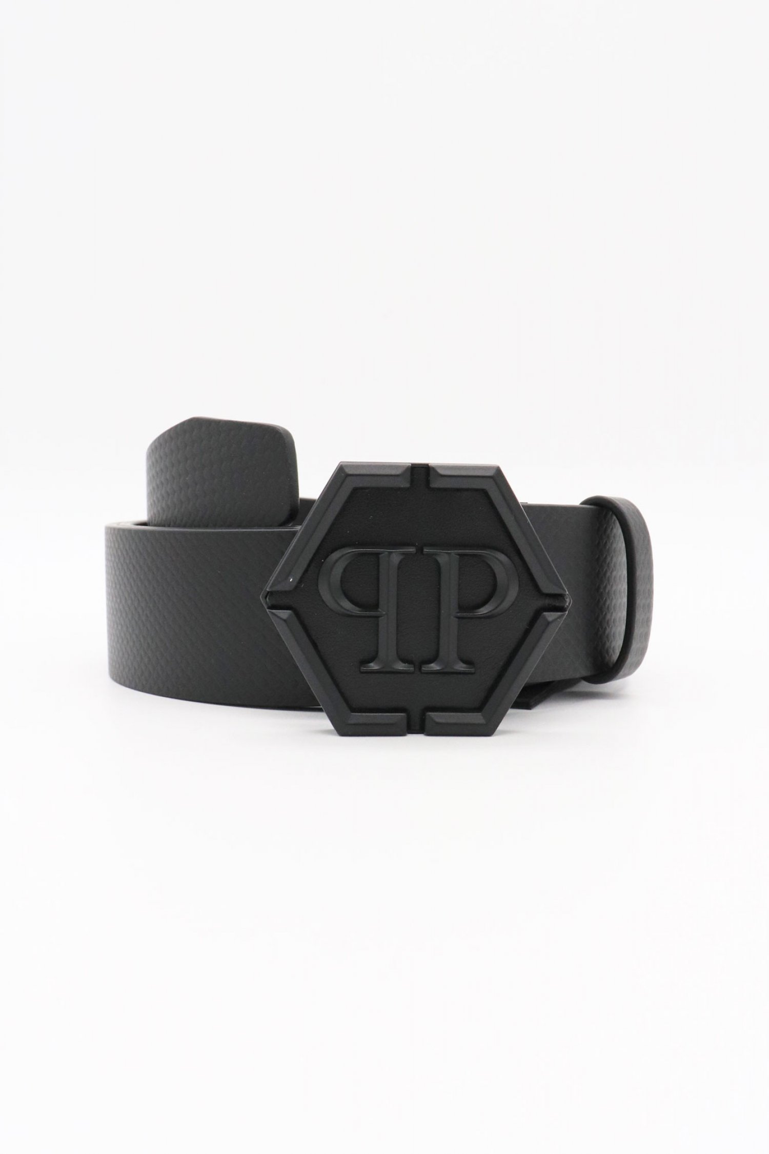 PHILIPP PLEIN ΖΩΝΗ CARBON MATT HEXAGON LOGO ΜΑΥΡΗ