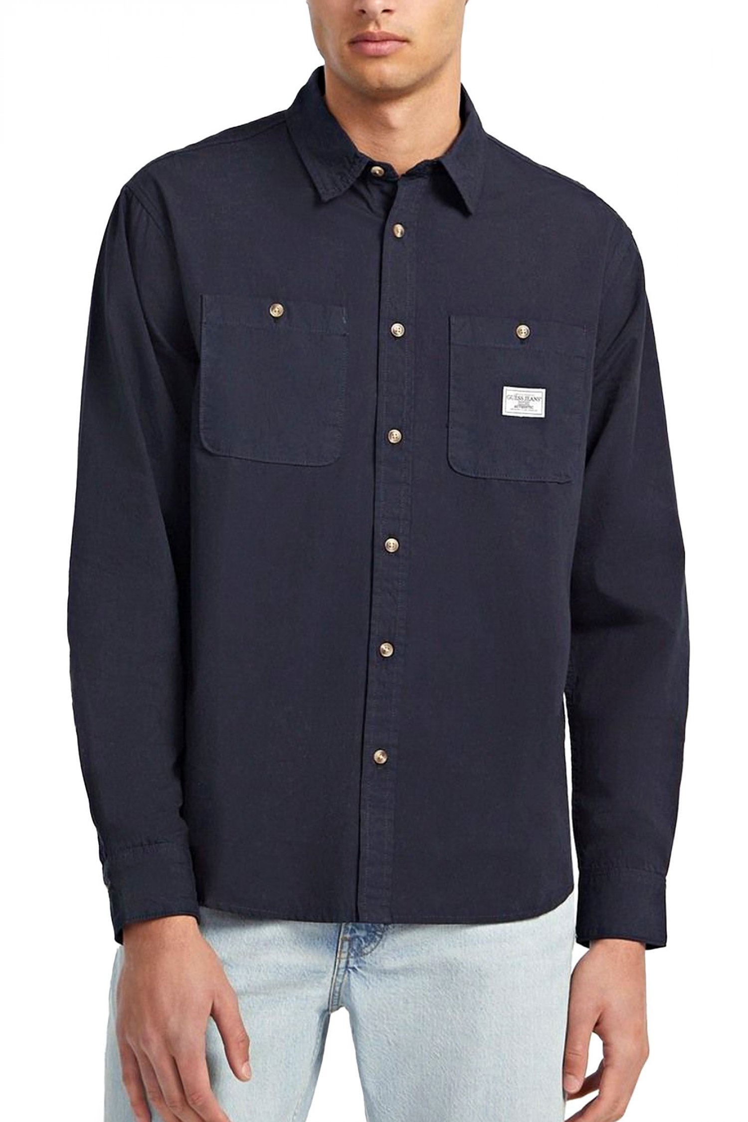 GUESS JEANS GUESS JEANS ΠΟΥΚΑΜΙΣΟ CLASSIC FIT LOGO ΜΠΛΕ