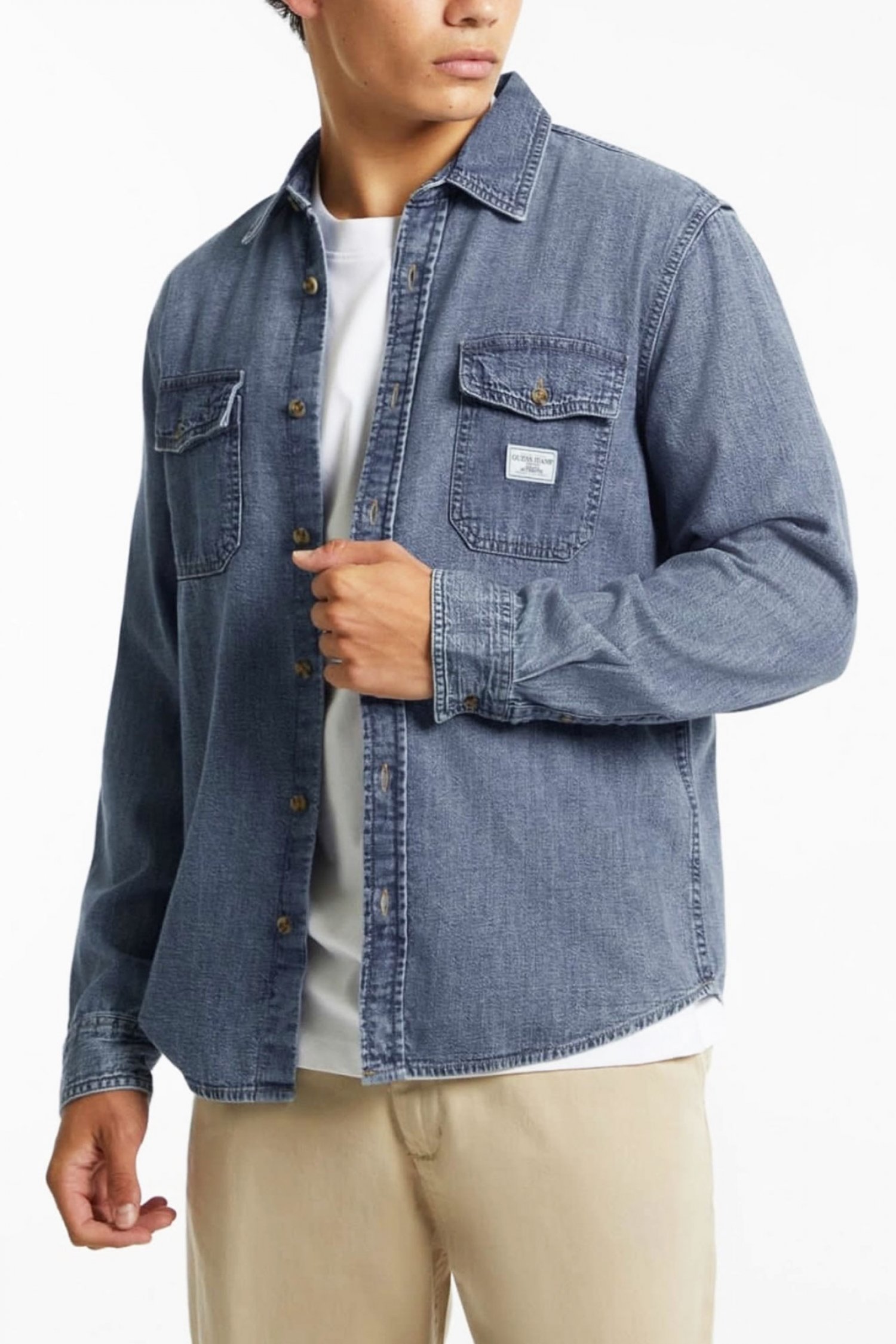 GUESS JEANS GUESS JEANS ΠΟΥΚΑΜΙΣΟ JEANS CLASSIC FIT ΜΠΛΕ