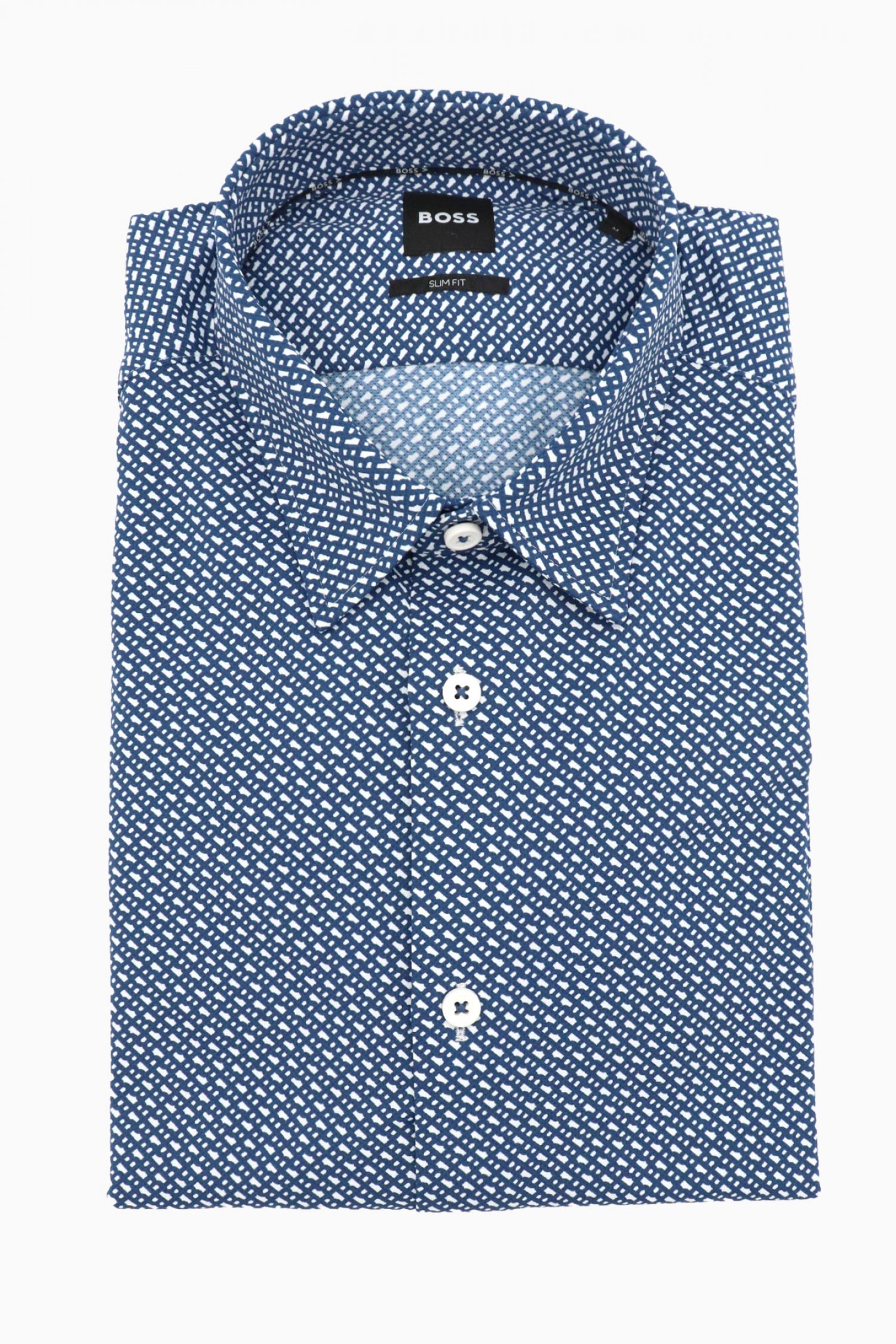 BOSS ΠΟΥΚΑΜΣΟ SLIM FIT ALL OVER LOGO P-ROAN-KENT-C1-233 ΜΠΛΕ-ΛΕΥΚΟ