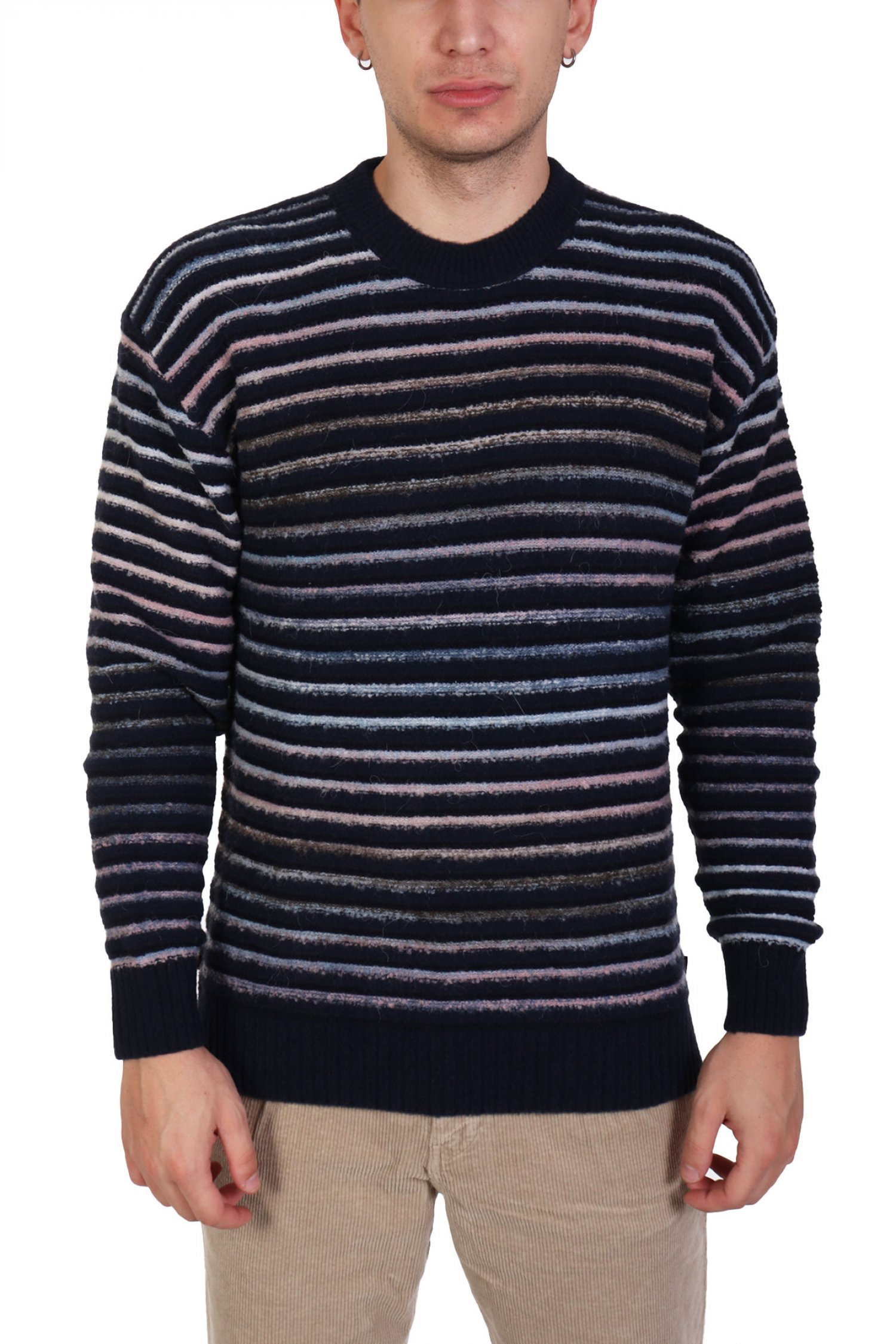 BOSS CASUAL ΠΛΕΚΤΟ CREW NECK ΡΙΓΕ ATUM ΜΠΛΕ