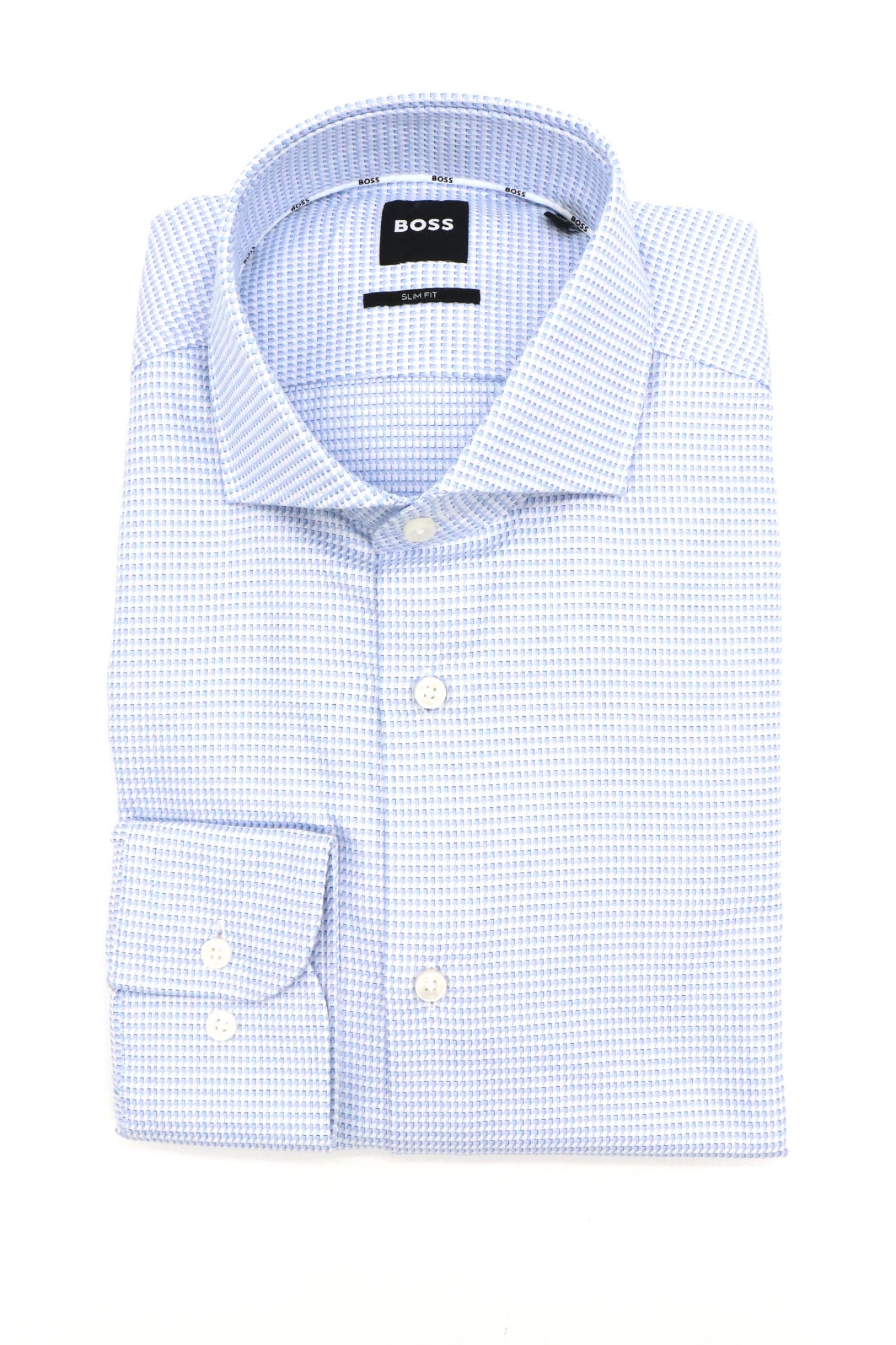 BOSS ΠΟΥΚΑΜΙΣΟ ΜΙΚΡΟΣΧΕΔΙΟ SLIM FIT H-HANK-SPREAD-C1-222 ΣΙΕΛ-ΛΕΥΚΟ