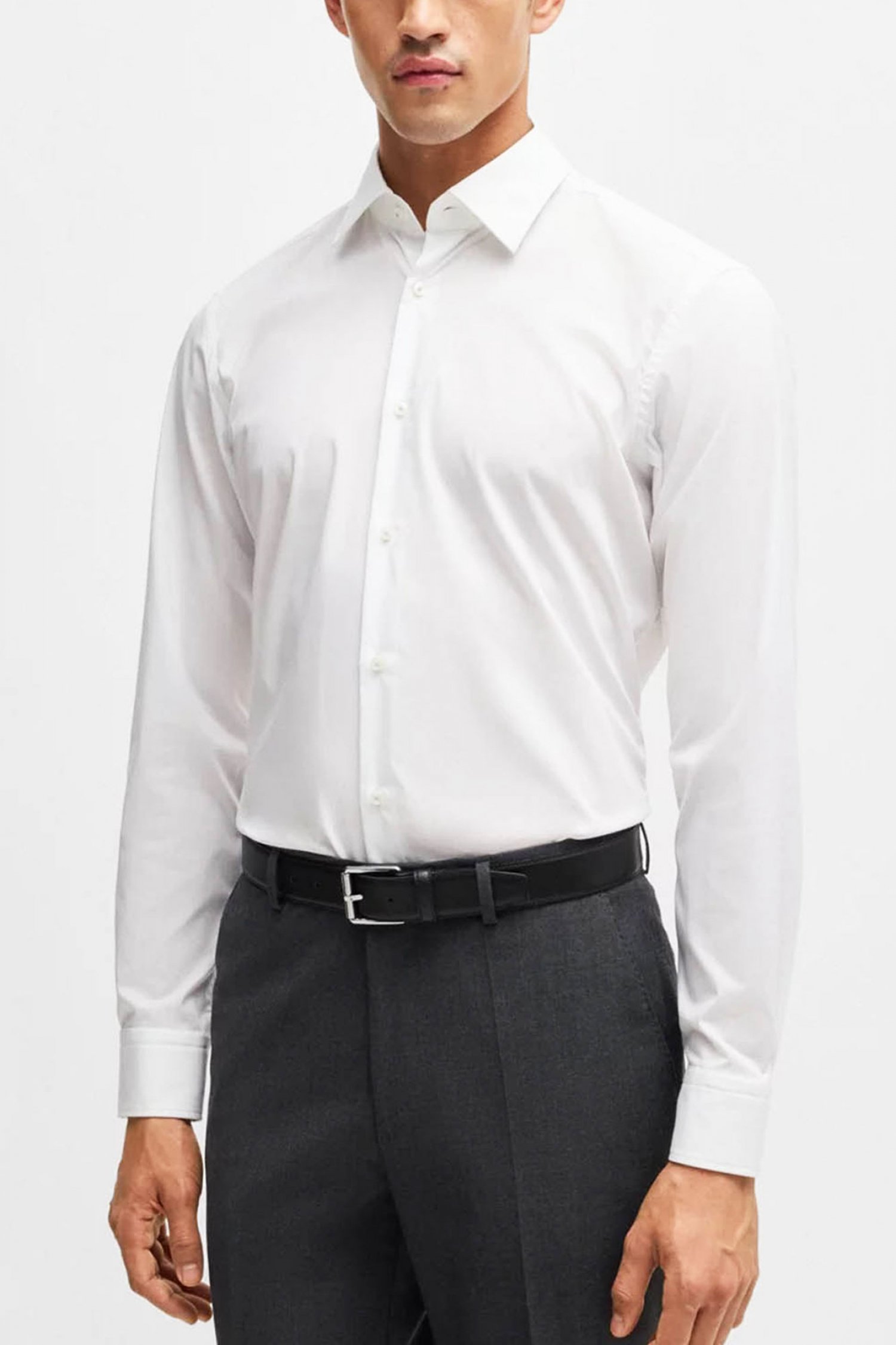 BOSS ΠΟΥΚΑΜΙΣΟ REGULAR FIT H-JOE-KENT-C3-214 EASY IRON STRETCH ΛΕΥΚΟ