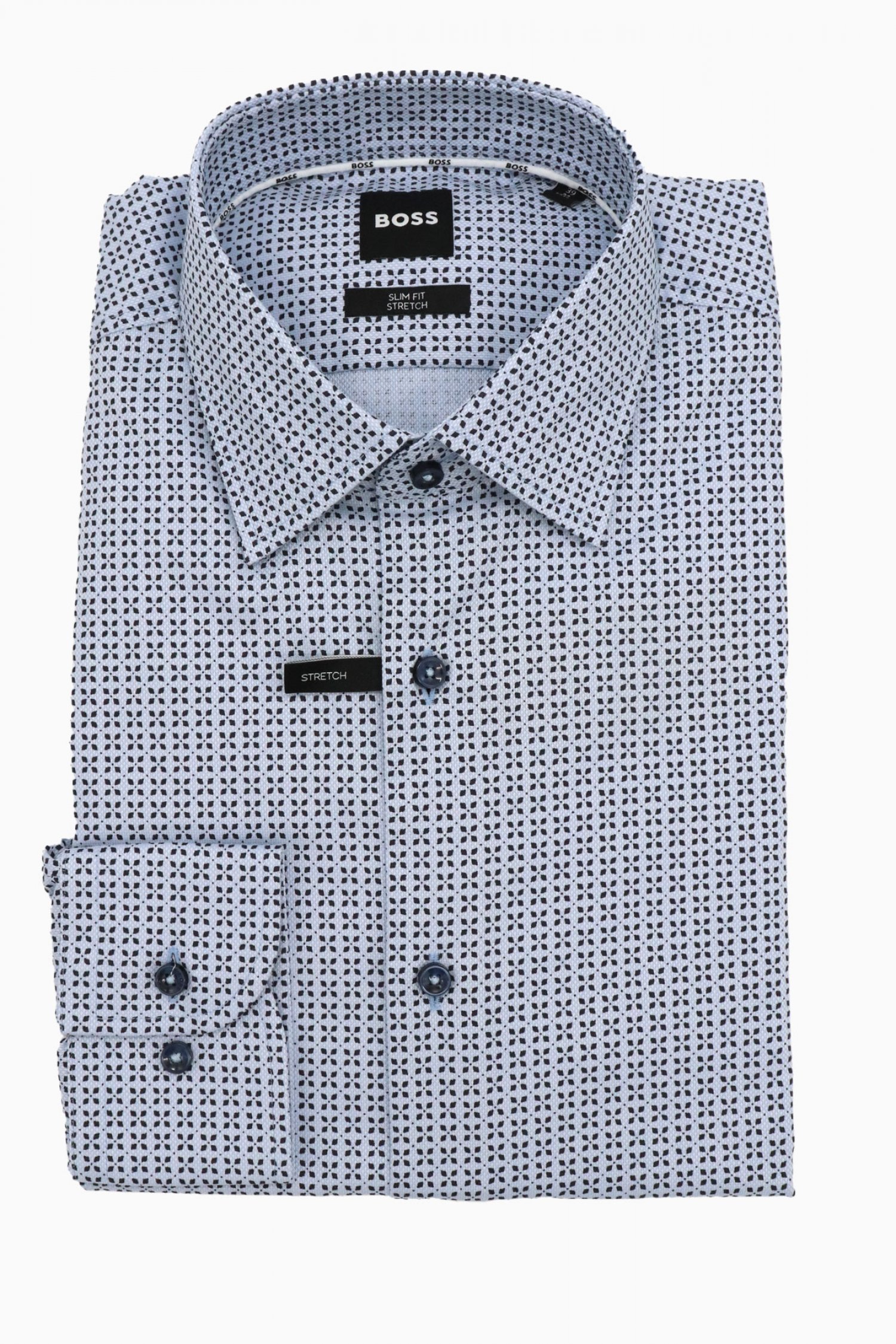 BOSS ΠΟΥΚΑΜΙΣΟ ΜΙΚΡΟΣΧΕΔΙΟ SLIM FIT STRETCH H-HANK-KENT-C1-214 ΣΙΕΛ-ΜΠΛΕ