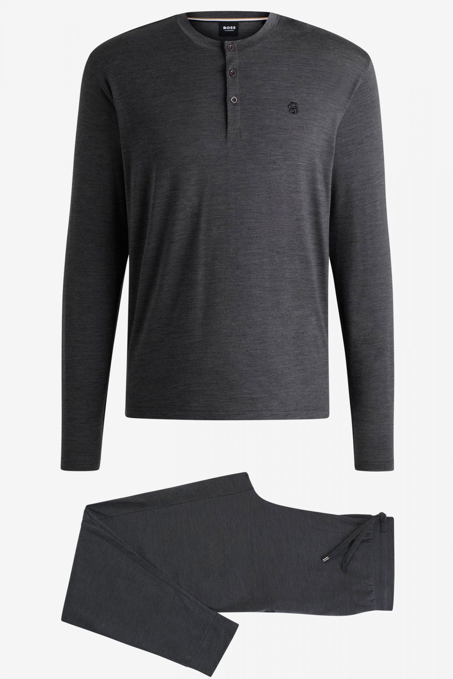 BOSS HOMEWEAR ΣΕΤ ΠΥΤΖΑΜΑ MERINO LONG SET ΓΚΡΙ