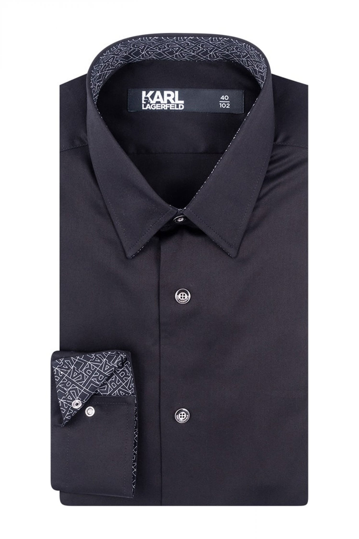 KARL LAGERFELD ΠΟΥΚΑΜΙΣΟ MODERN FIT ΜΕΤΑΛΛΙΚΑ ΚΟΥΜΠΙΑ ΜΑΥΡΟ