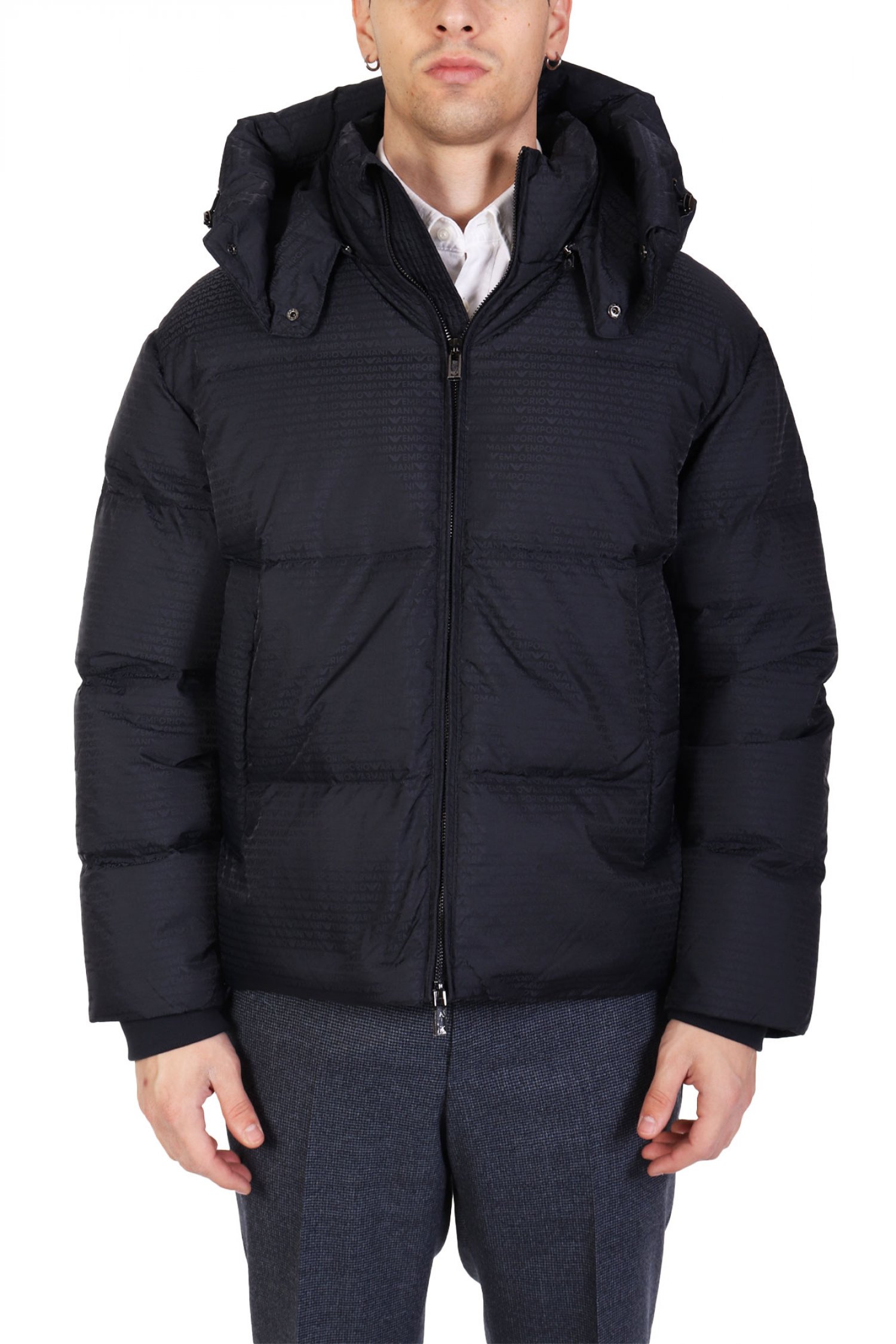 EMPORIO ARMANI ΜΠΟΥΦΑΝ PUFFER HOODIE LOGO ΜΠΛΕ