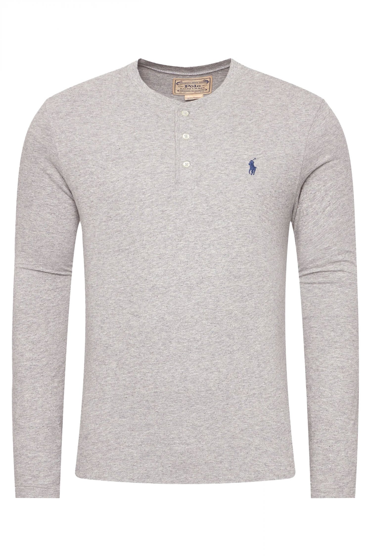 RALPH LAUREN T-SHIRT HALF BUTTON LOGO ΓΚΡΙ