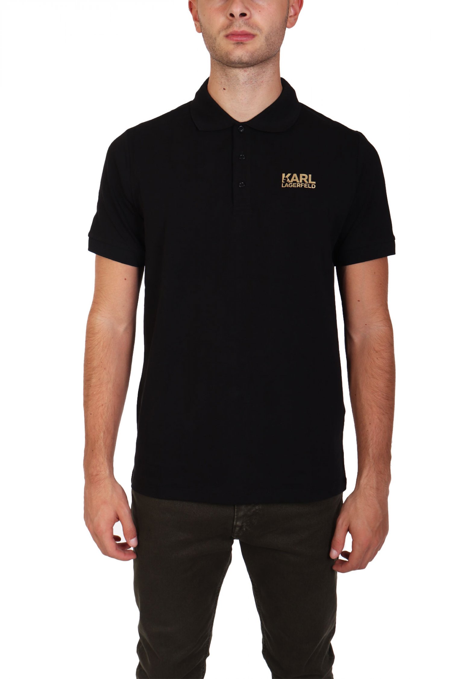 KARL LAGERFELD POLO GOLD LOGO ΜΑΥΡΟ