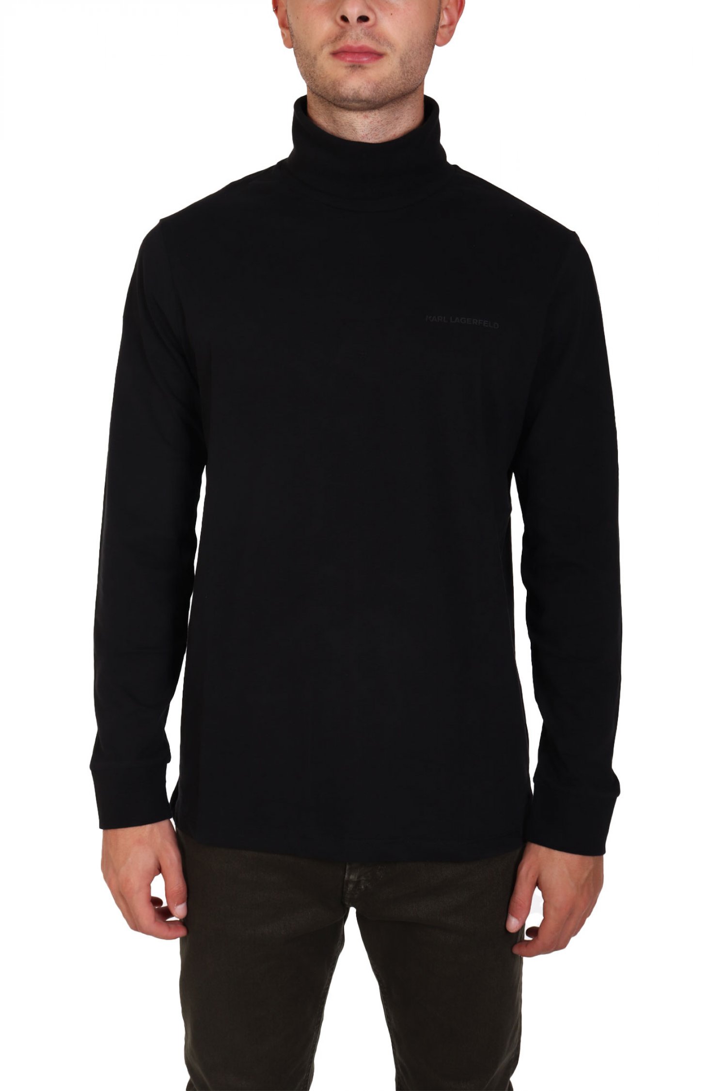KARL LAGERFELD T-SHIRT ROLLNECK LOGO ΜΑΥΡΟ