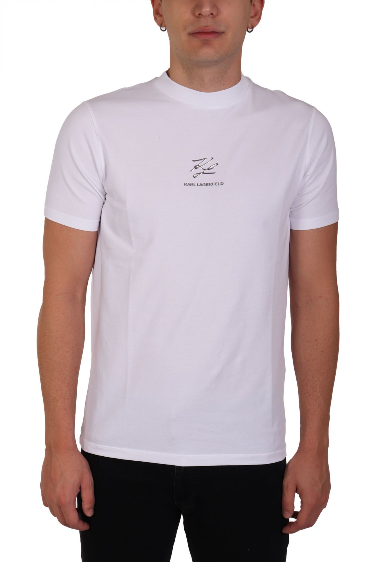 KARL LAGERFELD T-SHIRT SILVER LOGO ΛΕΥΚΟ