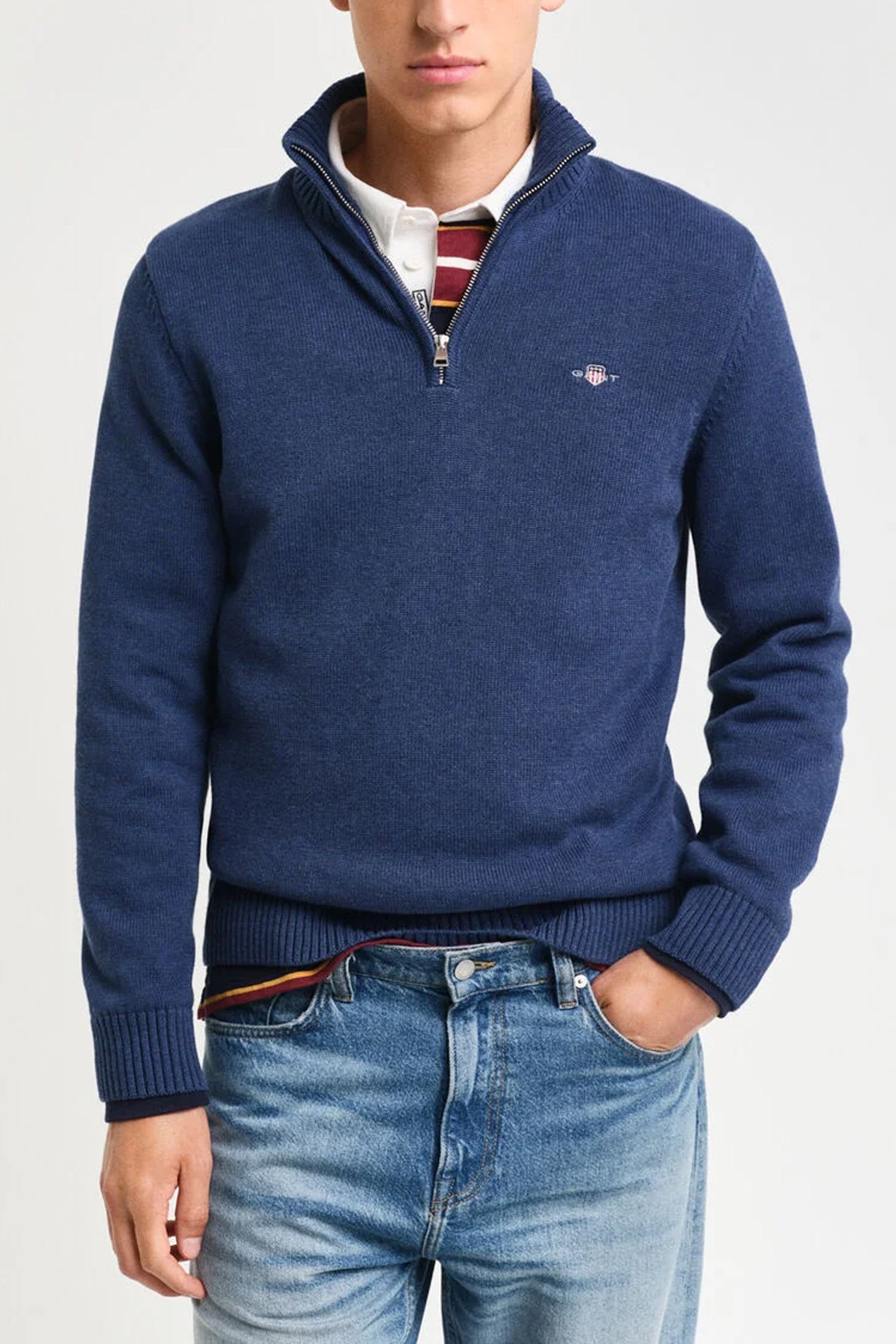 GANT ΠΛΕΚΤΟ CASUAL COTTON HALF ZIP ΜΠΛΕ ΡΑΦ