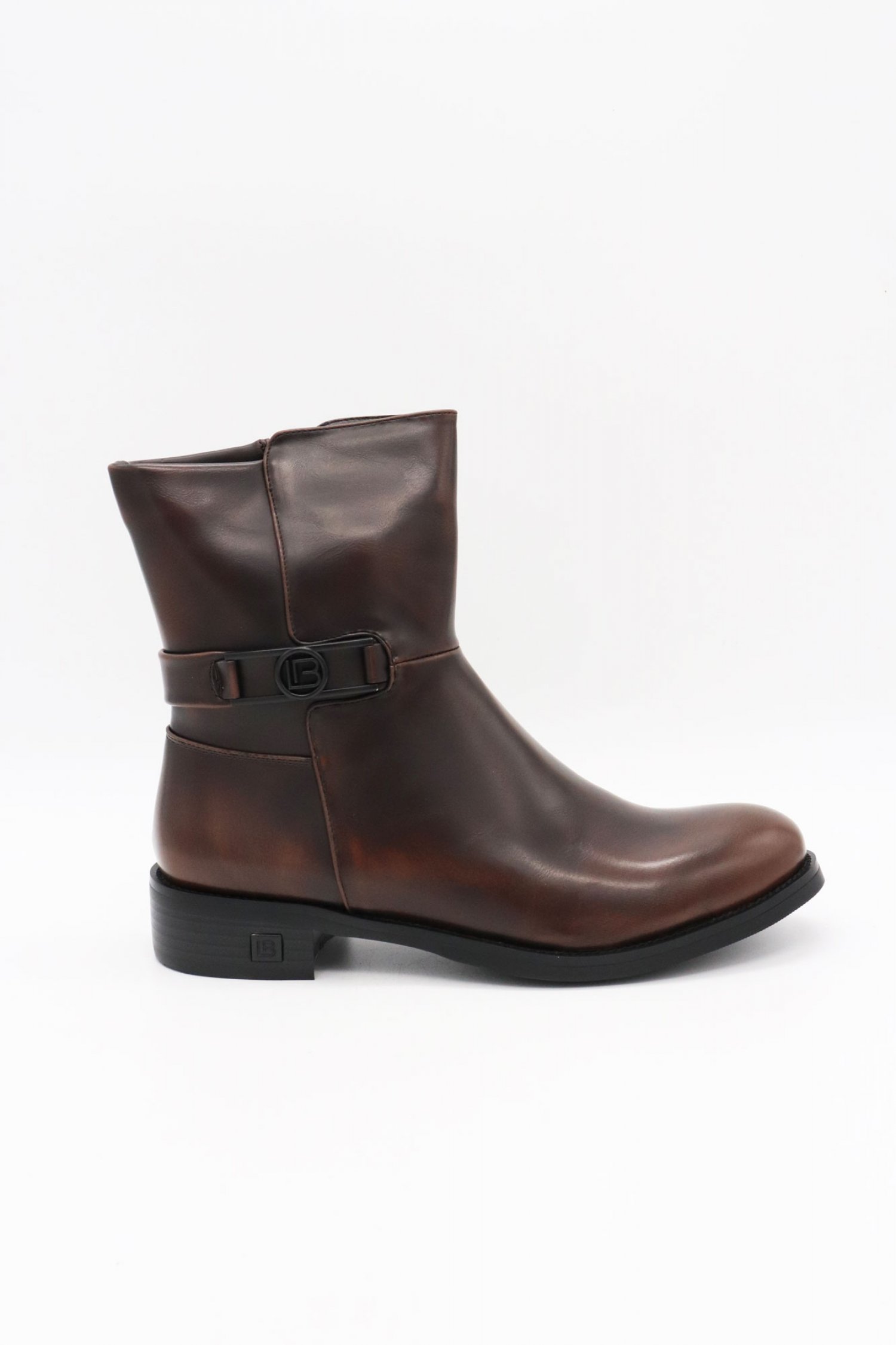 LAURA BIAGIOTTI LAURA BIAGIOTTI ΠΑΠΟΥΤΣΙΑ ΜΠΟΤΑΚΙΑ ΦΕΡΜΟΥΑΡ METAΛΛΙΚΟ LOGO ΣΚΟΥΡΟ ΚΑΦΕ