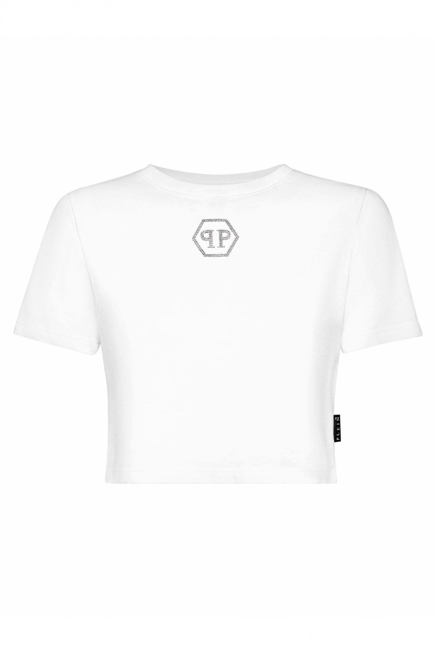 PHILIPP PLEIN T-SHIRT ROUND NECK SS CRYSTAL HEXAGON LOGO ΣΤΡΑΣ ΛΕΥΚΟ