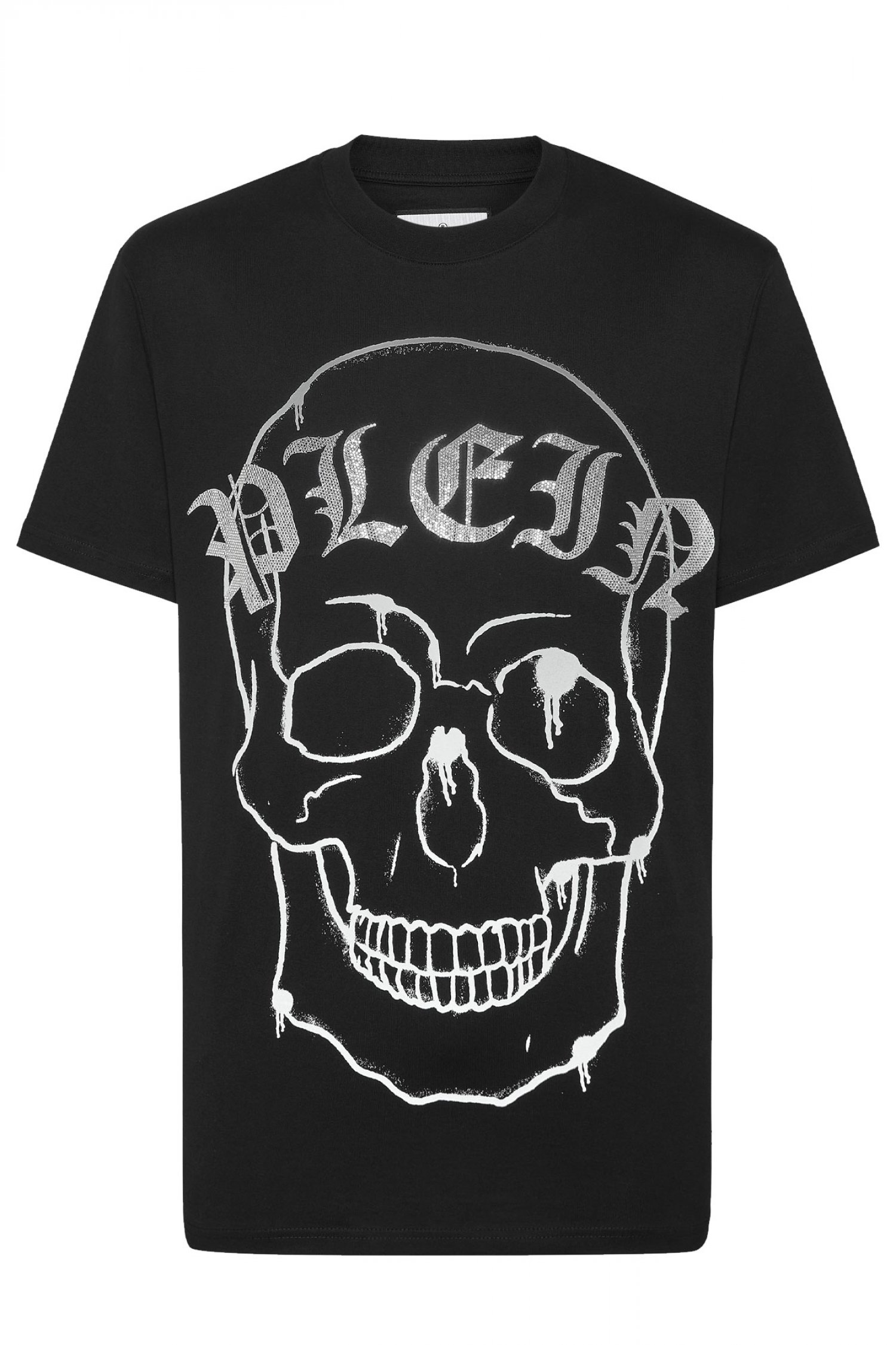 PHILIPP PLEIN T-SHIRT ROUND NECK SS SKULL LOGO ΣΤΡΑΣ ΜΑΥΡΟ
