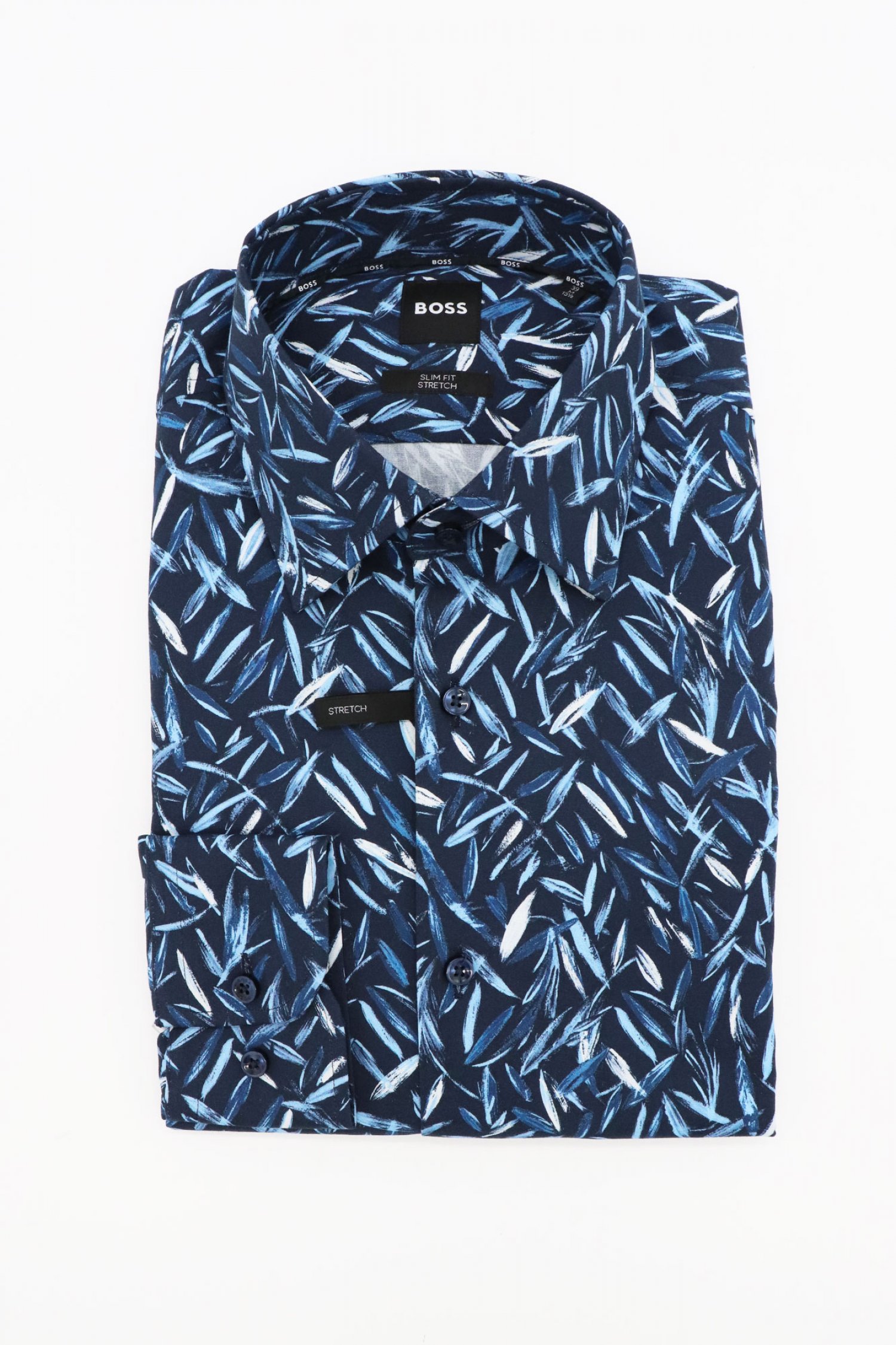 BOSS ΠΟΥΚΑΜΙΣΟ FLORAL SLIM FIT STRETCH H-HANK-KENT-C1-214 ΜΠΛΕ