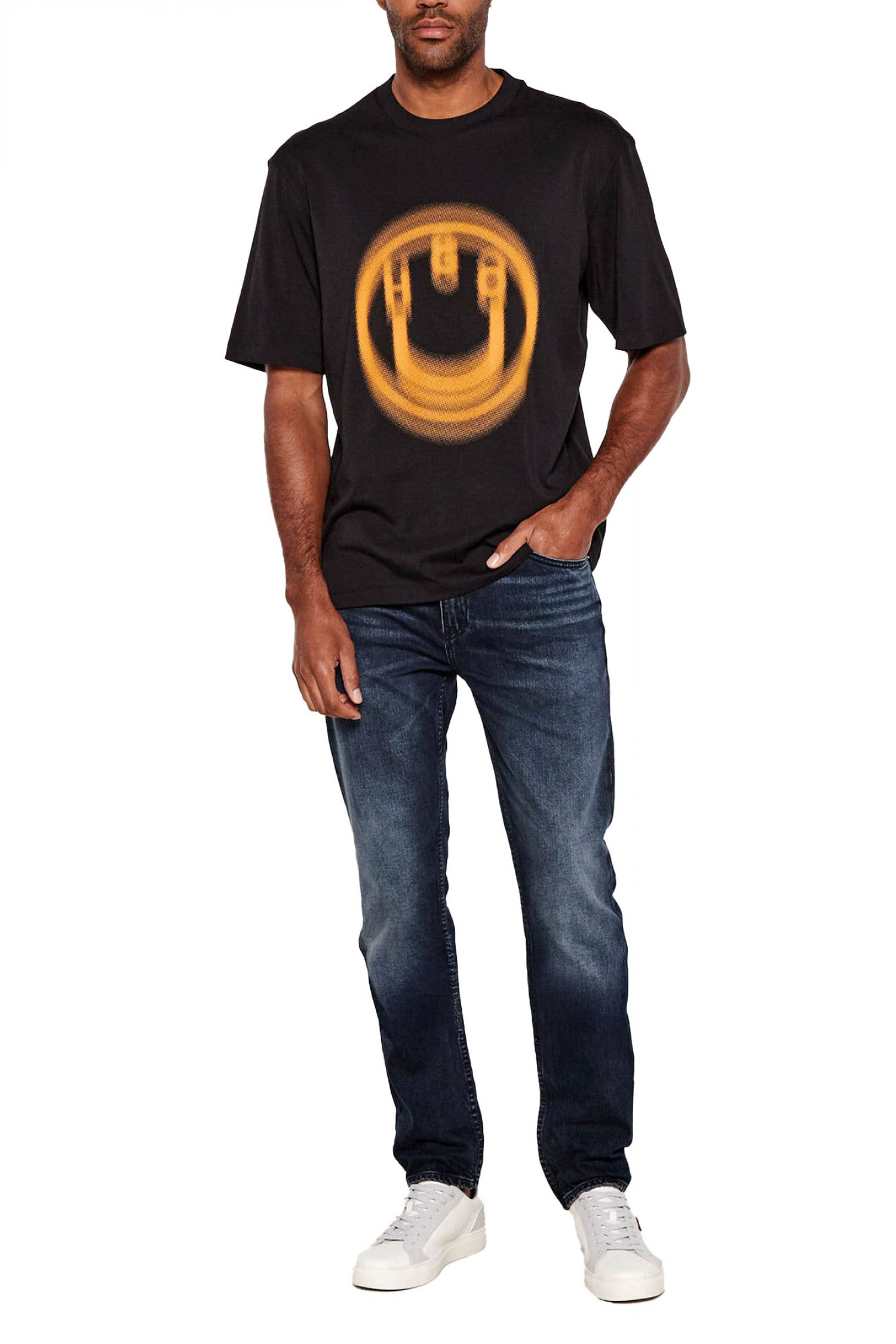 HUGO BLUE Τ-SHIRT NALAX ΜΑΥΡΟ