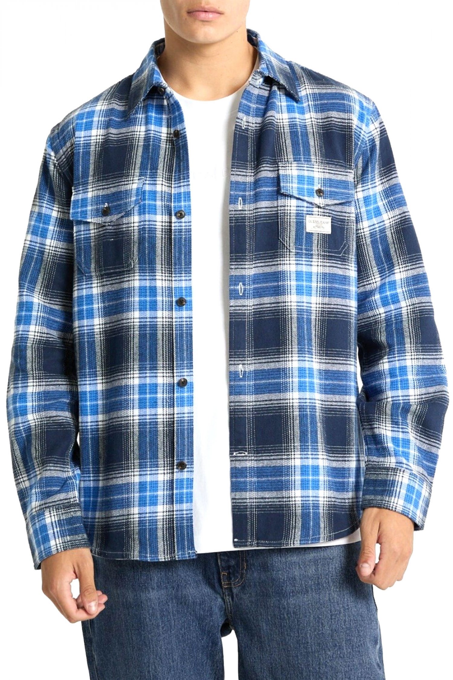 GUESS JEANS GUESS JEANS ΠΟΥΚΑΜΙΣΟ ΚΑΡΩ FLANNEL LS REG POCKETS CLASSIC FIT ΜΠΛΕ