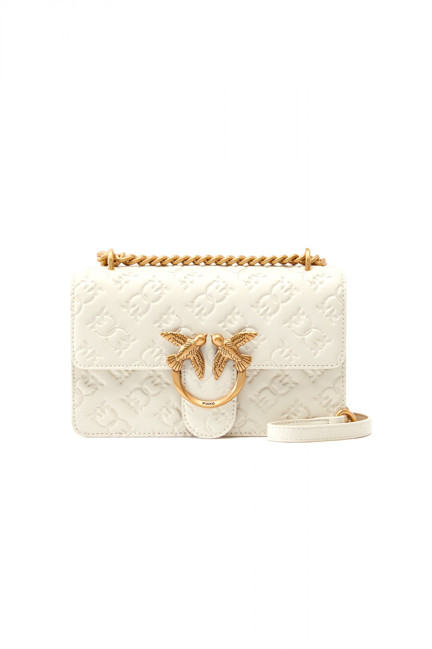 PINKO PINKO LOVE ONE MINI DC VITELLO SETA LOGO IMPRIME RIGONFIO ΛΕΥΚΟ